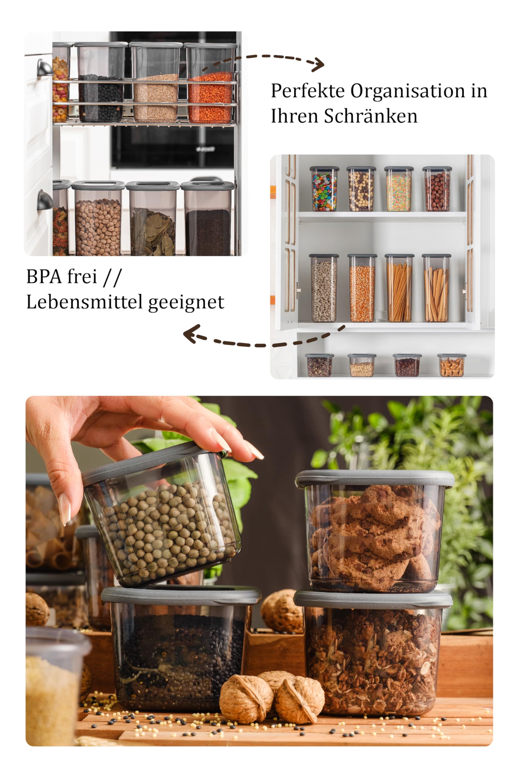 Viwares Praktisches Vorratsdosen-Set 12er 1,75L FOLY - Anthrazit