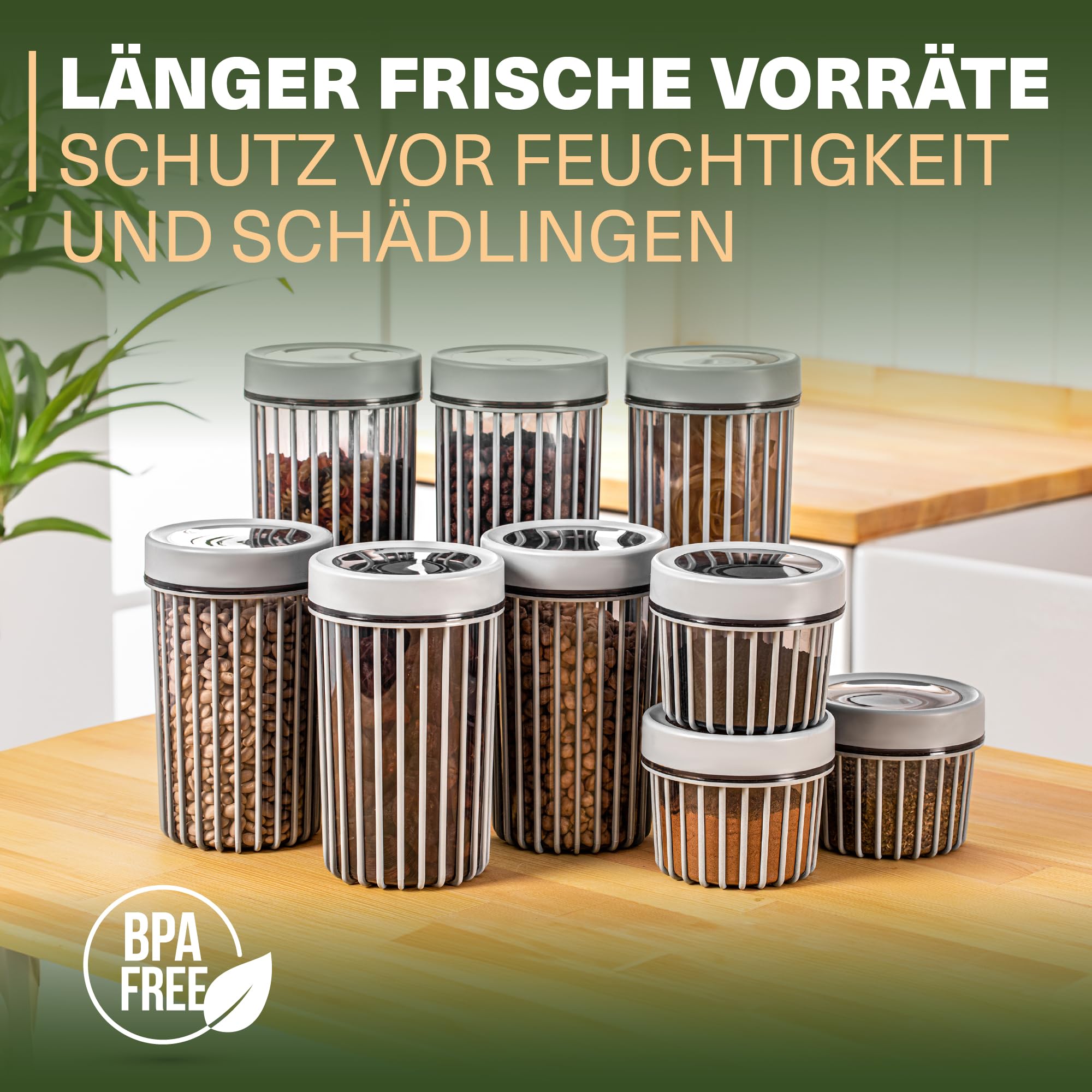 Viwares Vorratsdosen mit Dreh-Deckel - Stapelbares 9er Vorratsbehälter Set in drei Größen Grau