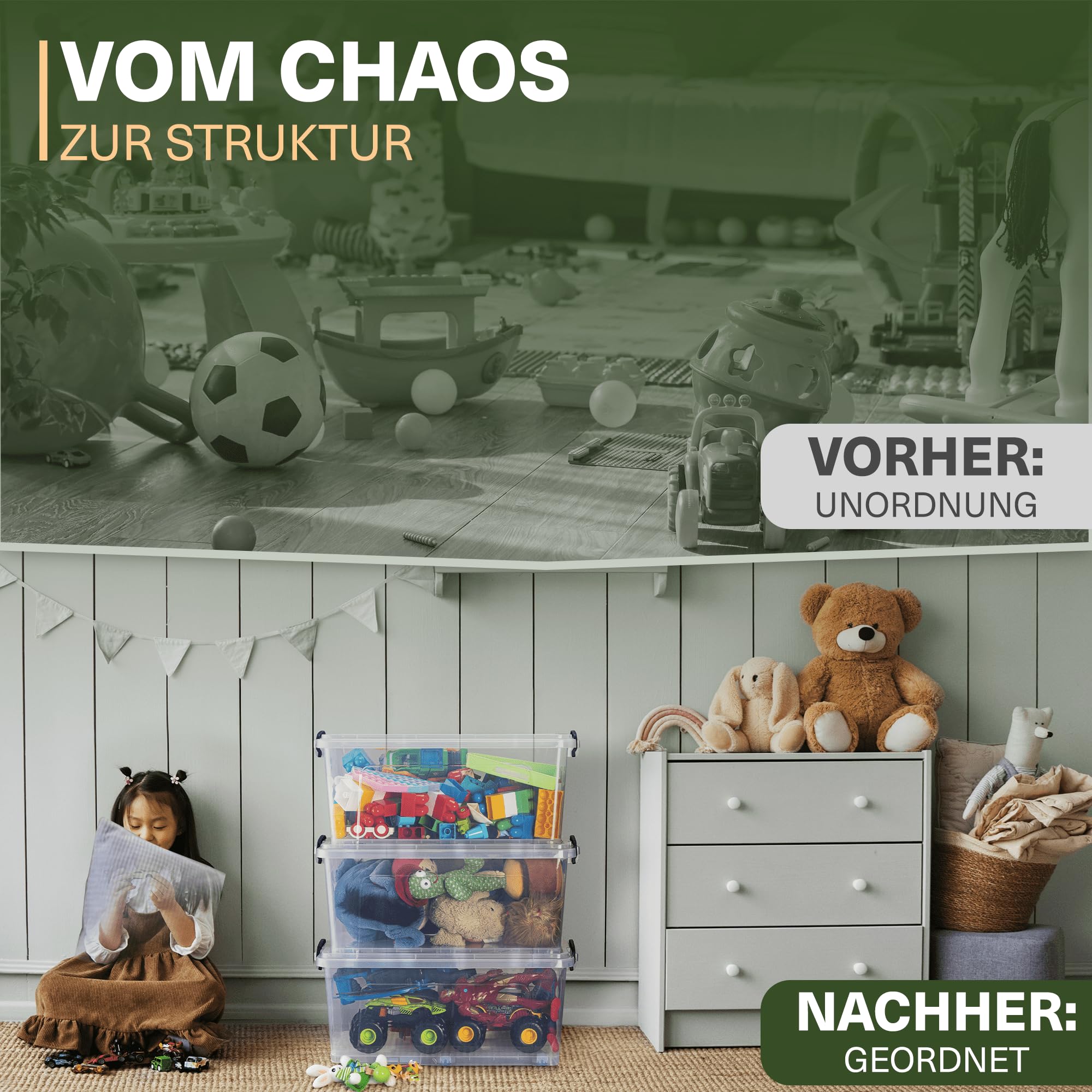 Viwares 30 Liter Aufbewahrungsbox mit Deckel & Rollen CLEAR BOX