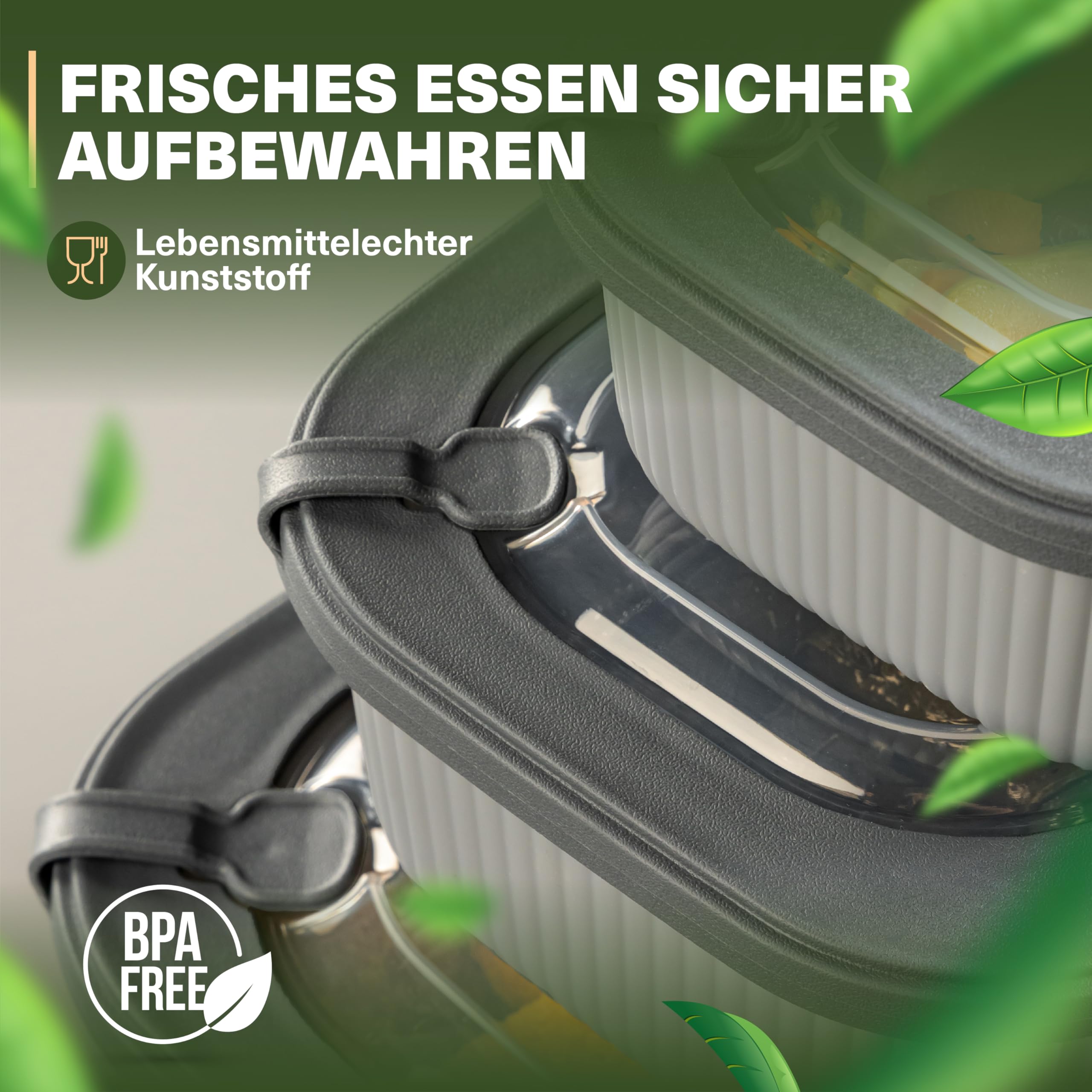 Viwares Frischhaltedosen im 3er Set mit transparentem Ventildeckel LINE - Grau