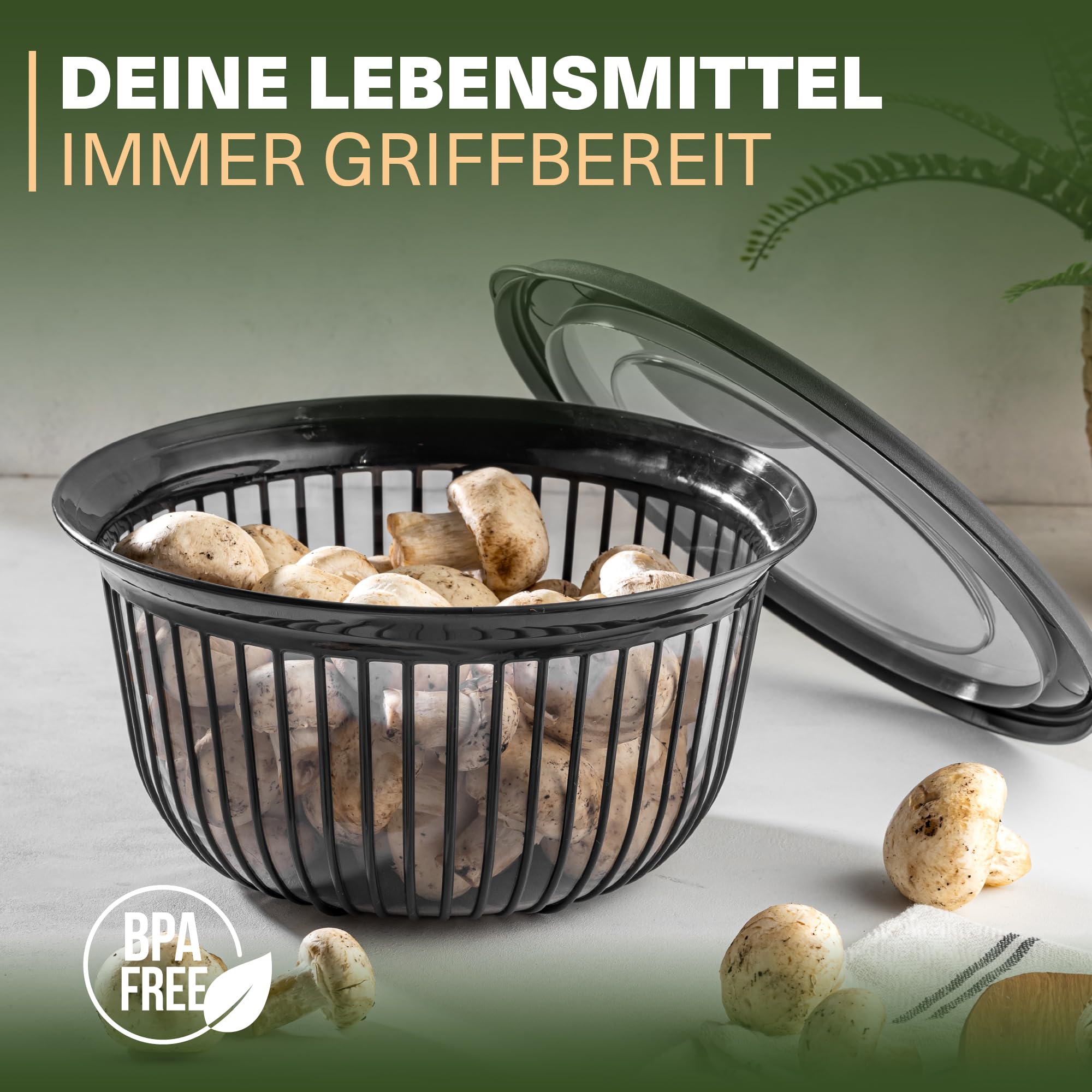 Viwares Schüssel-Set 3er mit Deckel – Vielseitige 1, 2, 3 L Schalen mit Silikonrand Anthrazit