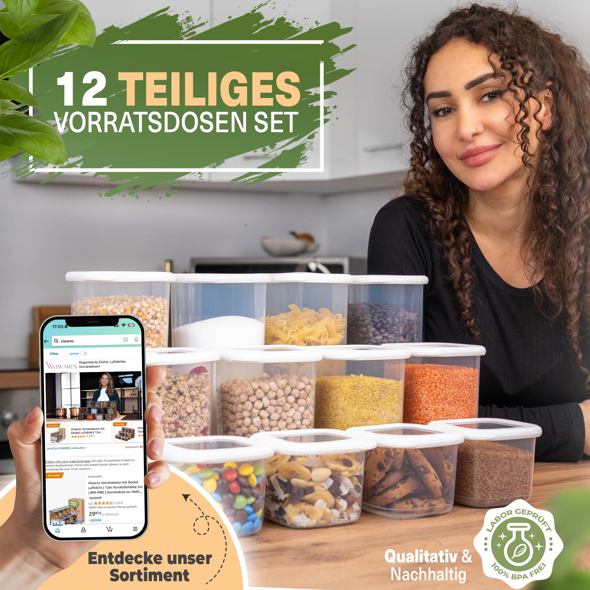 Viwares Praktisches Vorratsdosen-Set Mix 12er FOLY - Weiß