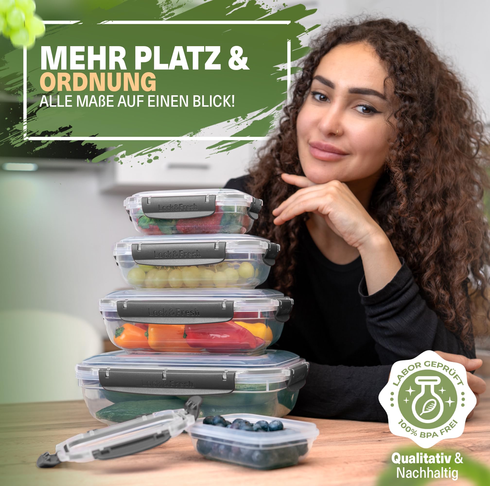 Viwares Frischhaltedosen-Set 5-teilig mit Lock&fresh Technologie Anthrazit