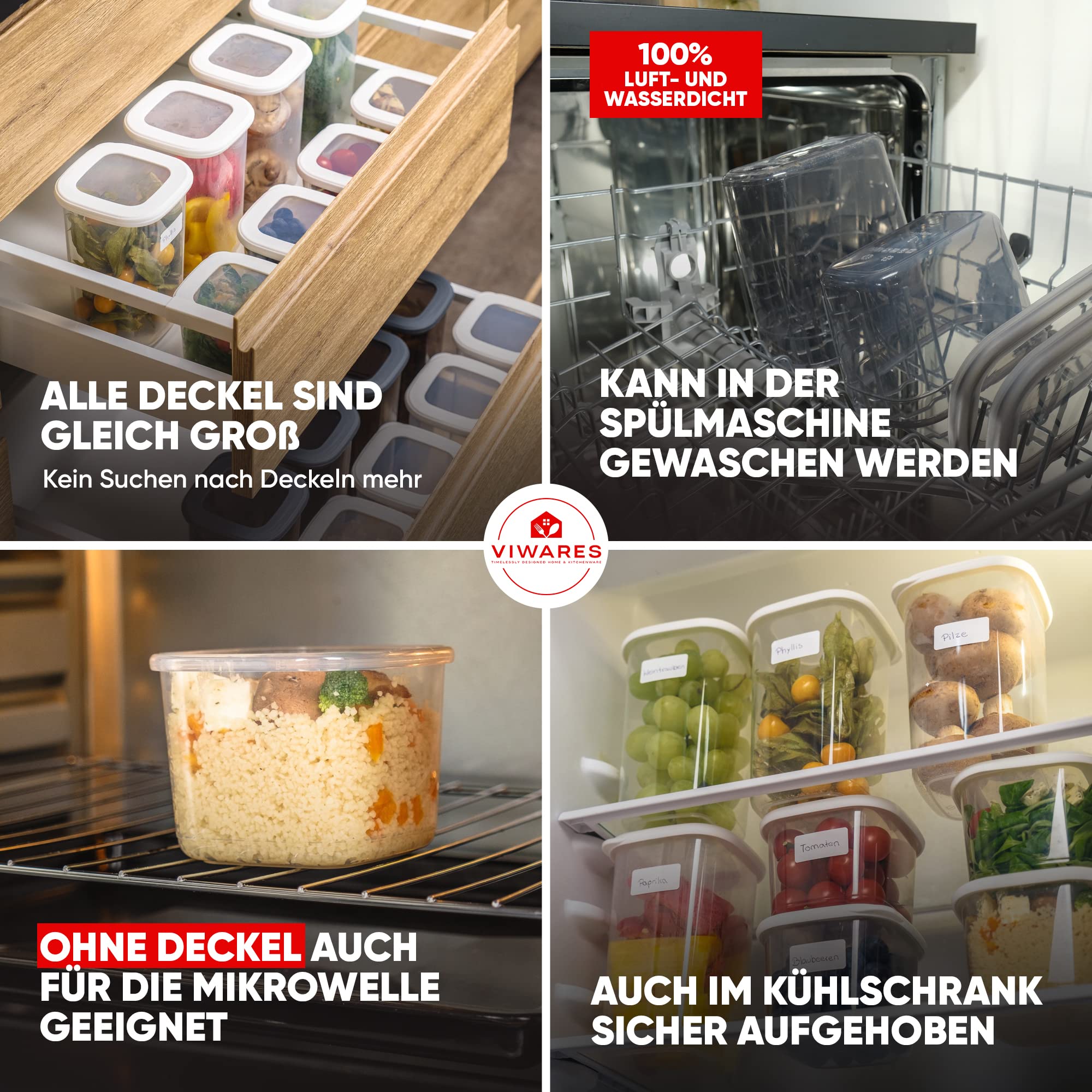 Viwares Vorratsdosen 6er-Set, 1.2L - Serie Foly - Anthrazit