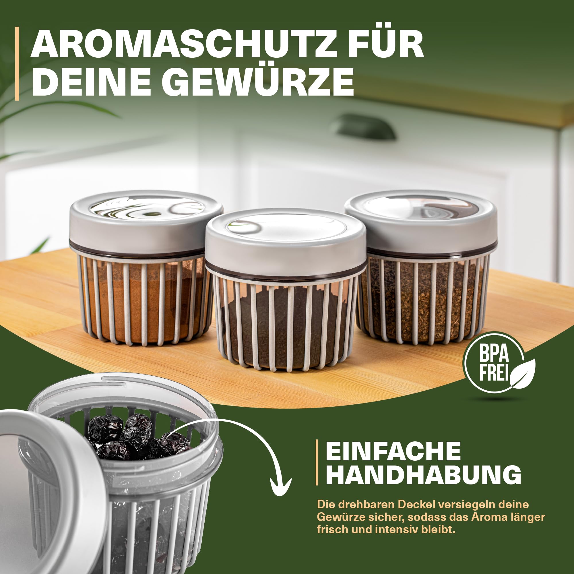 Viwares Vorratsdosen mit Dreh-Deckel - Stapelbares 9er Vorratsbehälter Set in drei Größen Grau