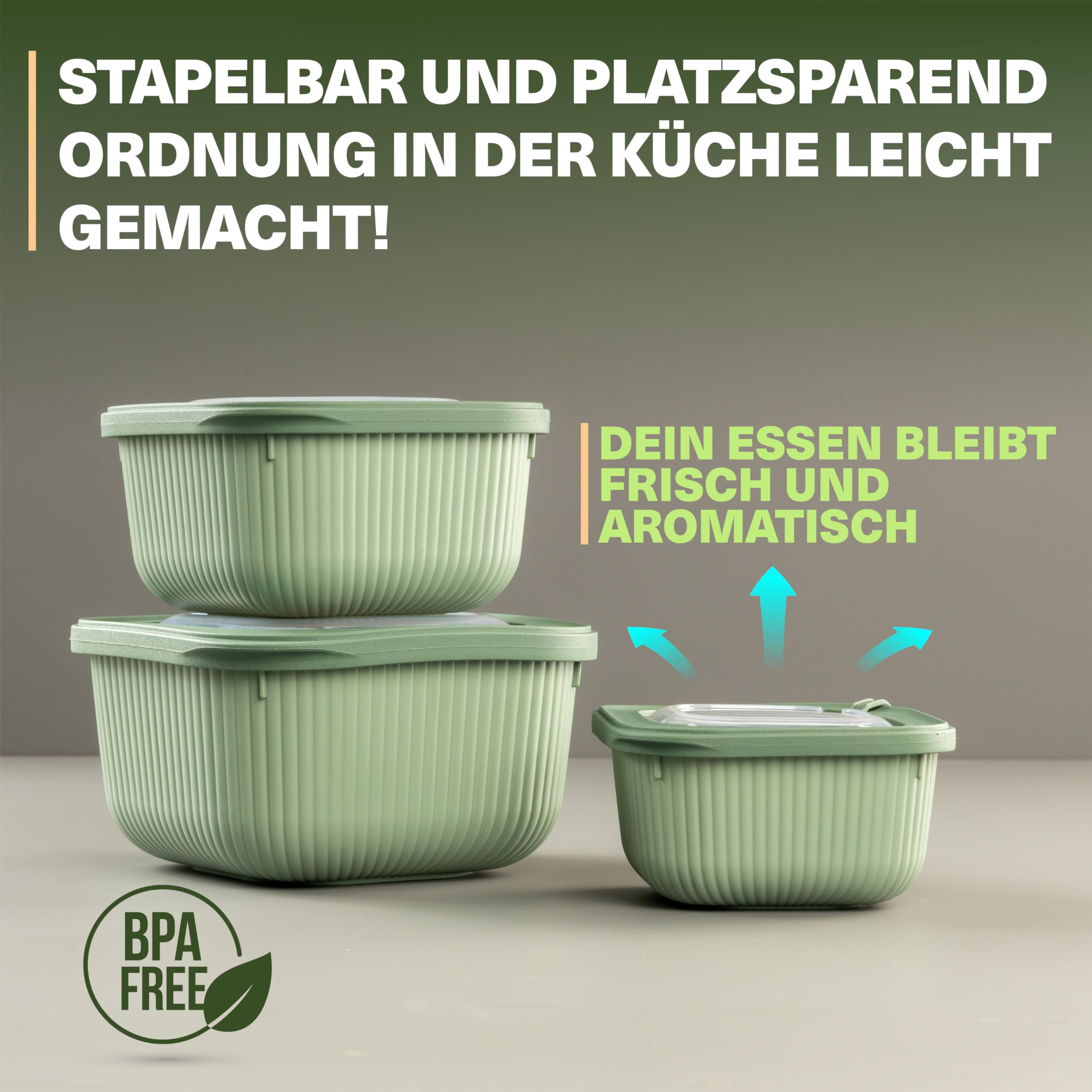 Viwares Frischhaltedosen im 3er Set mit transparentem Ventildeckel LINE - Grün