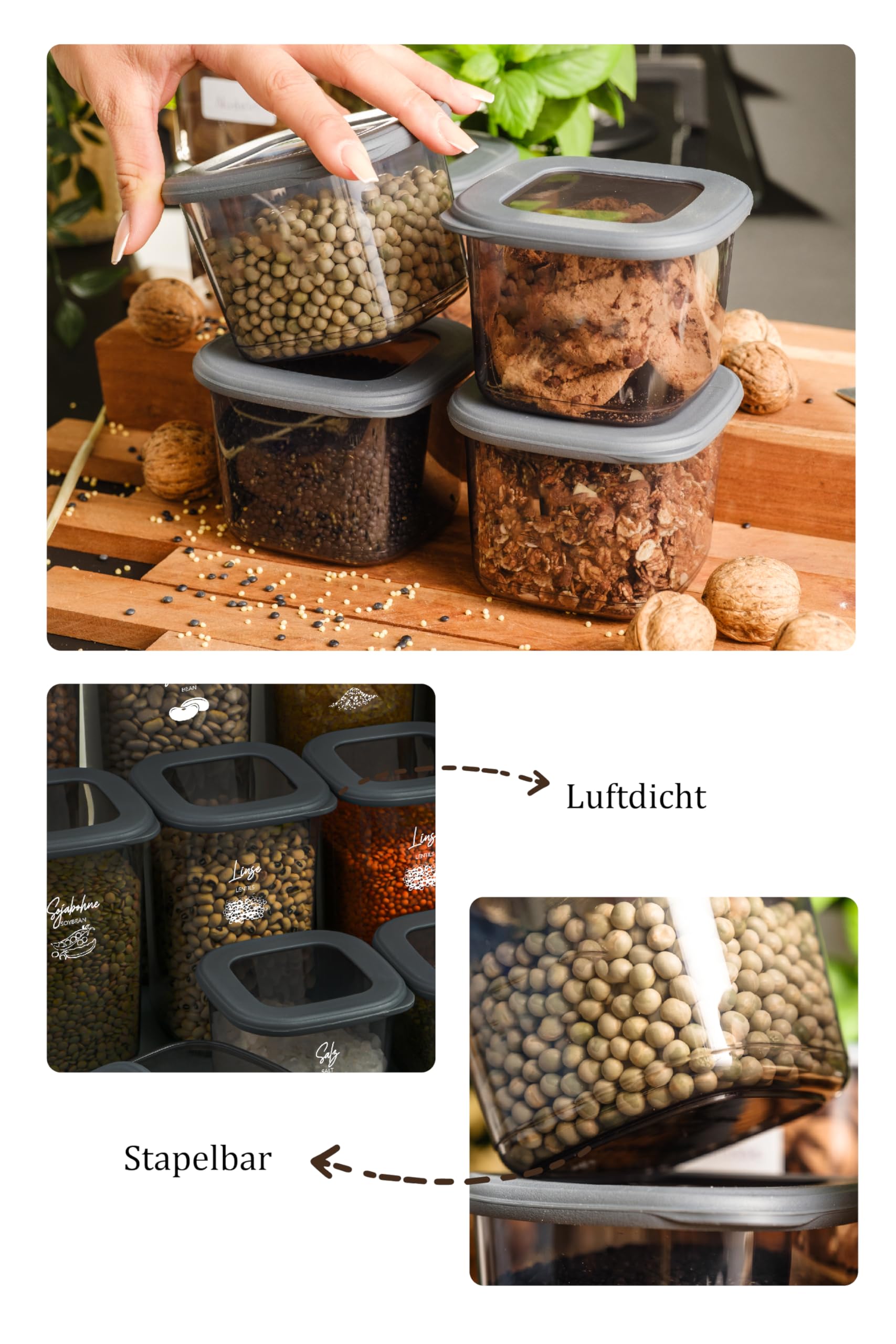 Viwares Praktisches Vorratsdosen-Set 12er 1,75L FOLY - Anthrazit