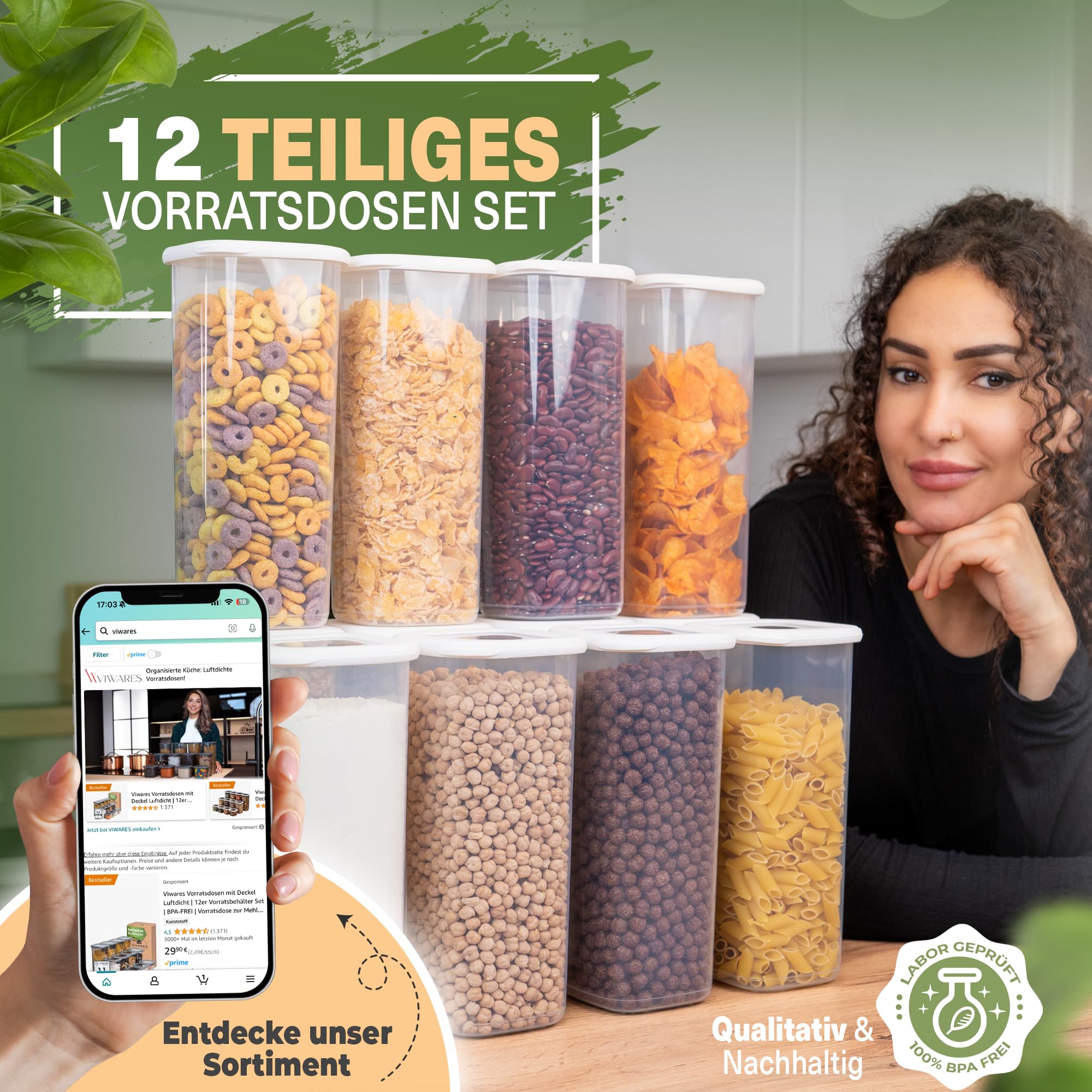 Viwares Praktisches Vorratsdosen-Set 12er 1,75L FOLY - Weiß