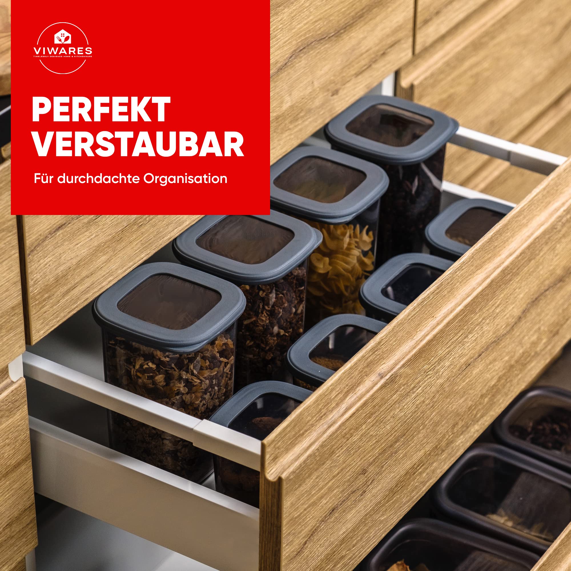Viwares Praktisches Vorratsdosen-Set Mix 24er FOLY - Anthrazit