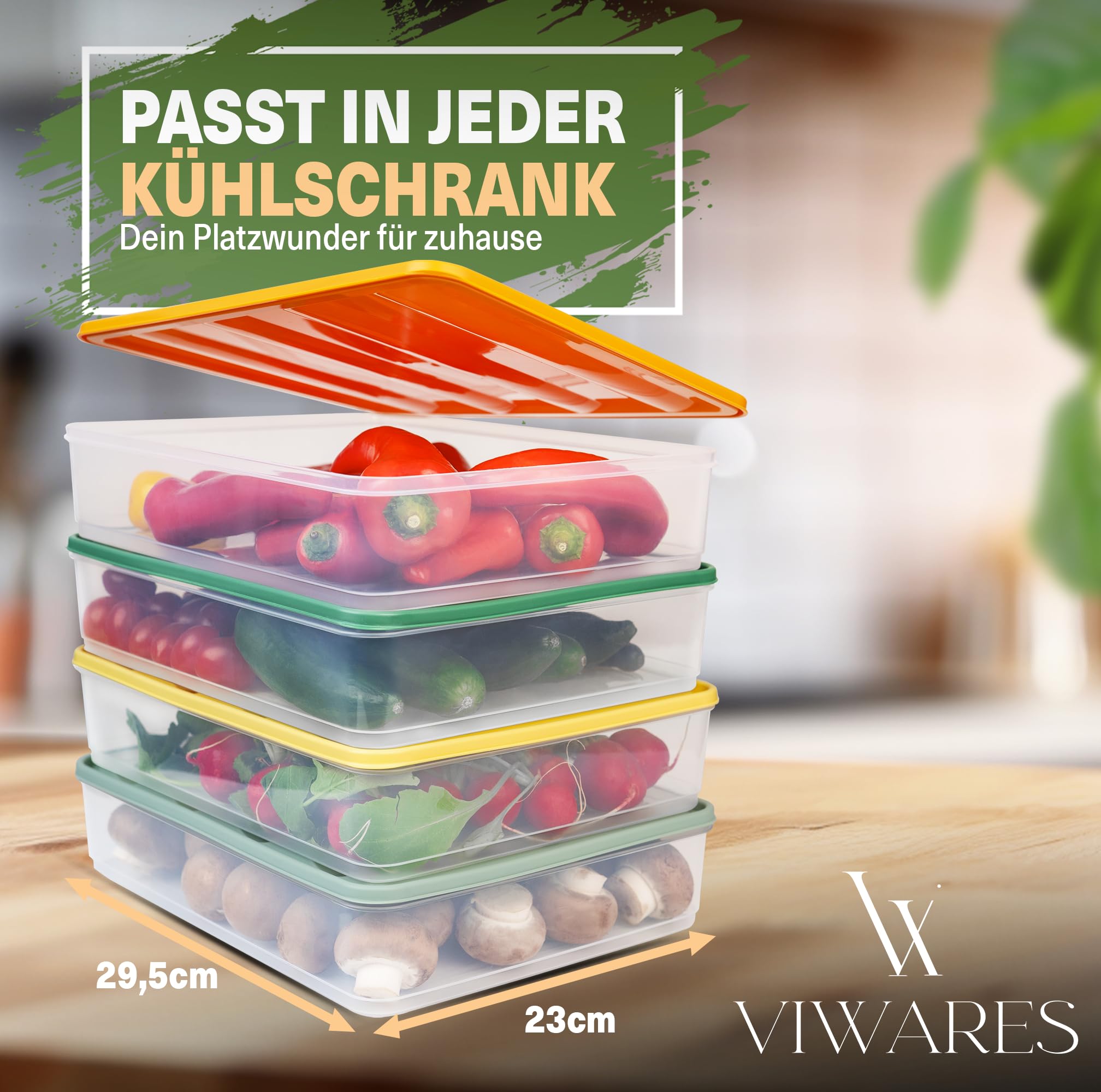 Viwares luftdichter Kühlschrank-Organizer mit Deckel 4er Set 3,5 L - BELLA Bunt
