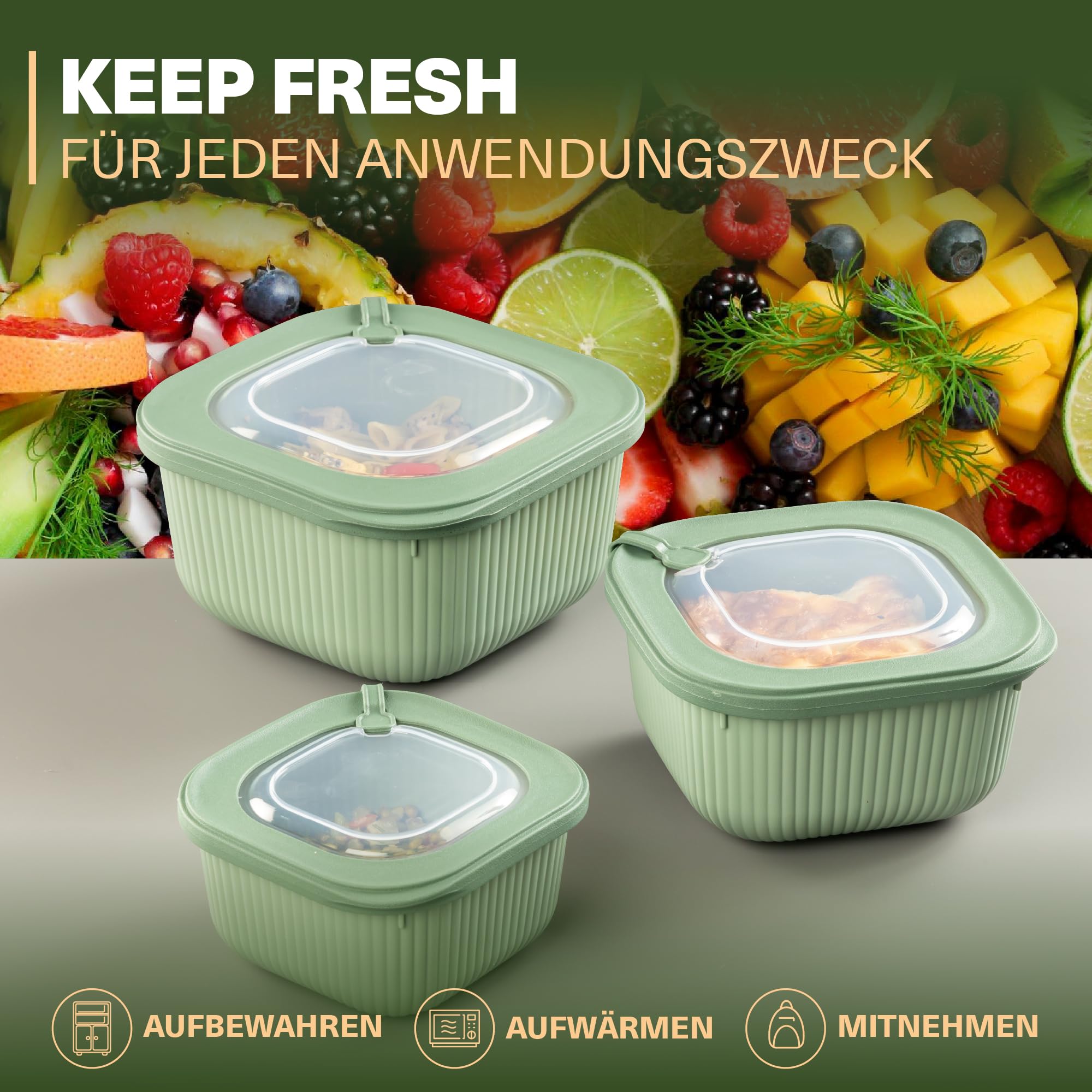 Viwares Frischhaltedosen im 6er Set mit transparentem Ventildeckel LINE - Grün