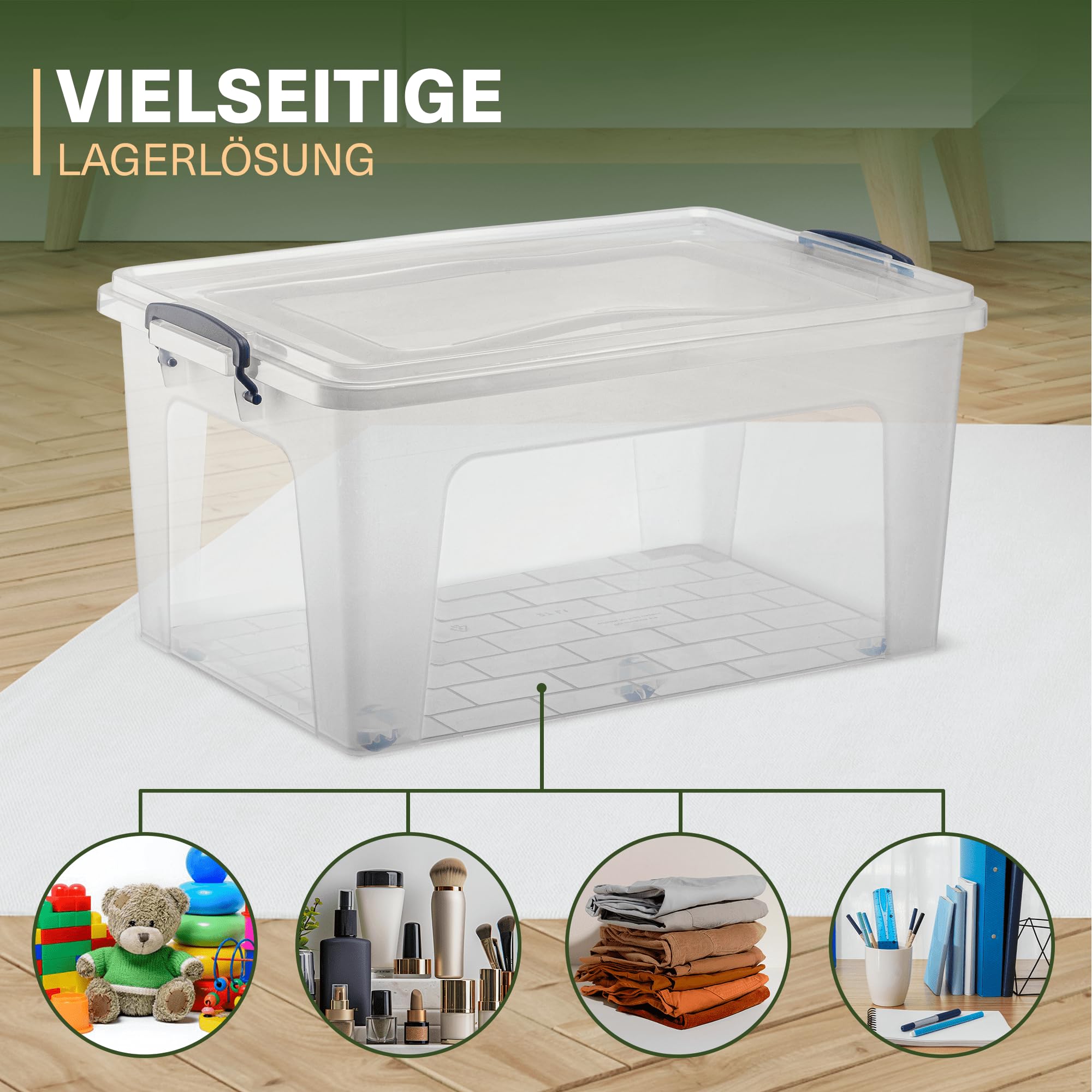Viwares 30 Liter Aufbewahrungsbox mit Deckel & Rollen CLEAR BOX