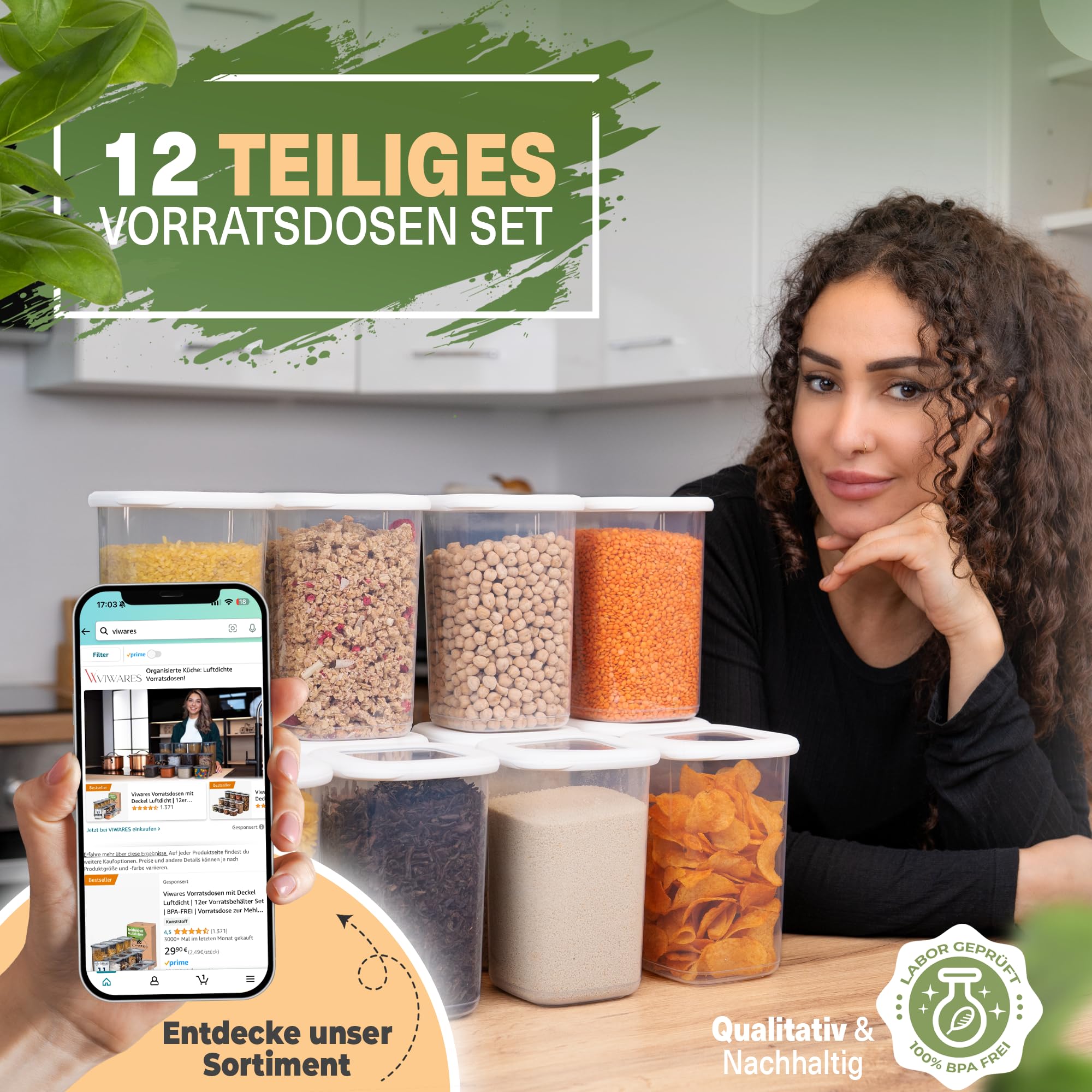 Viwares Praktisches Vorratsdosen-Set 12er 1,2L FOLY - Weiß