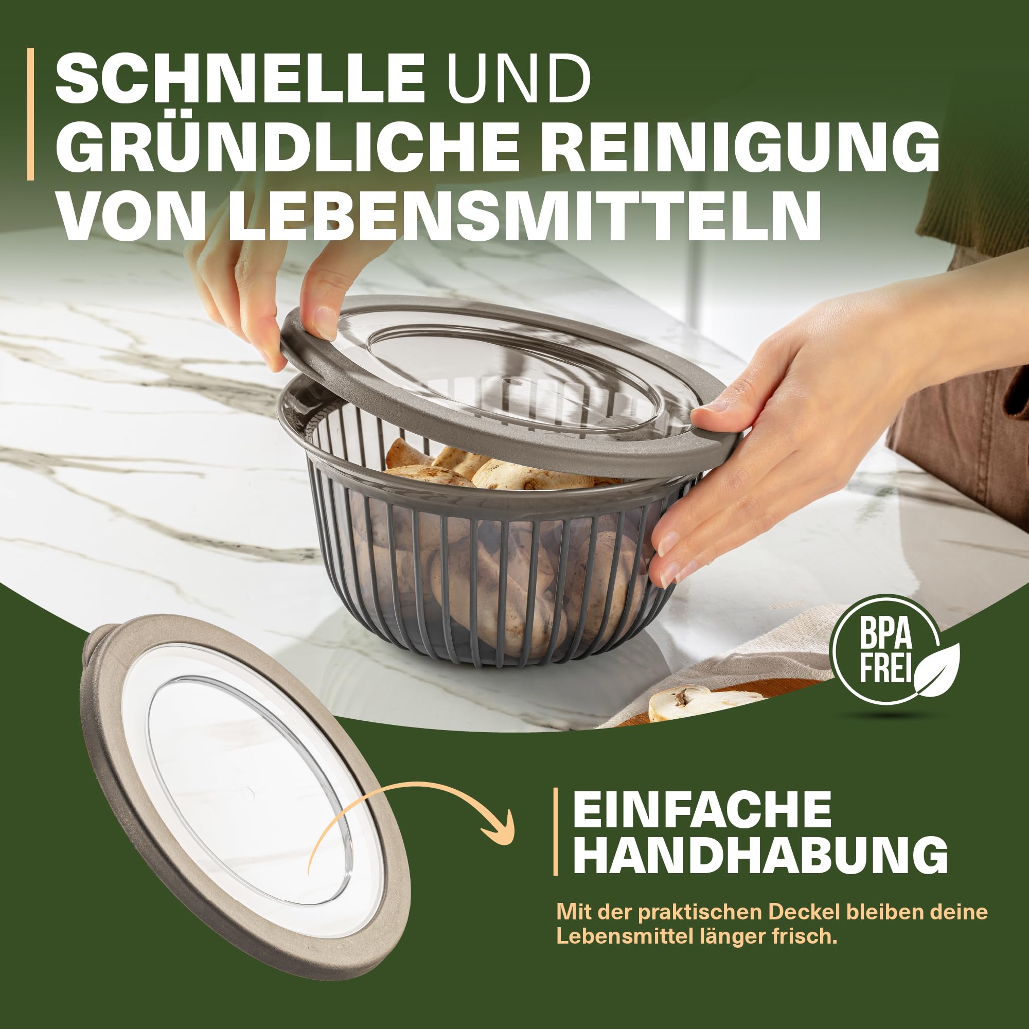 Viwares Schüssel-Set 3er mit Deckel – Vielseitige 1, 2, 3 L Schalen mit Silikonrand Beige