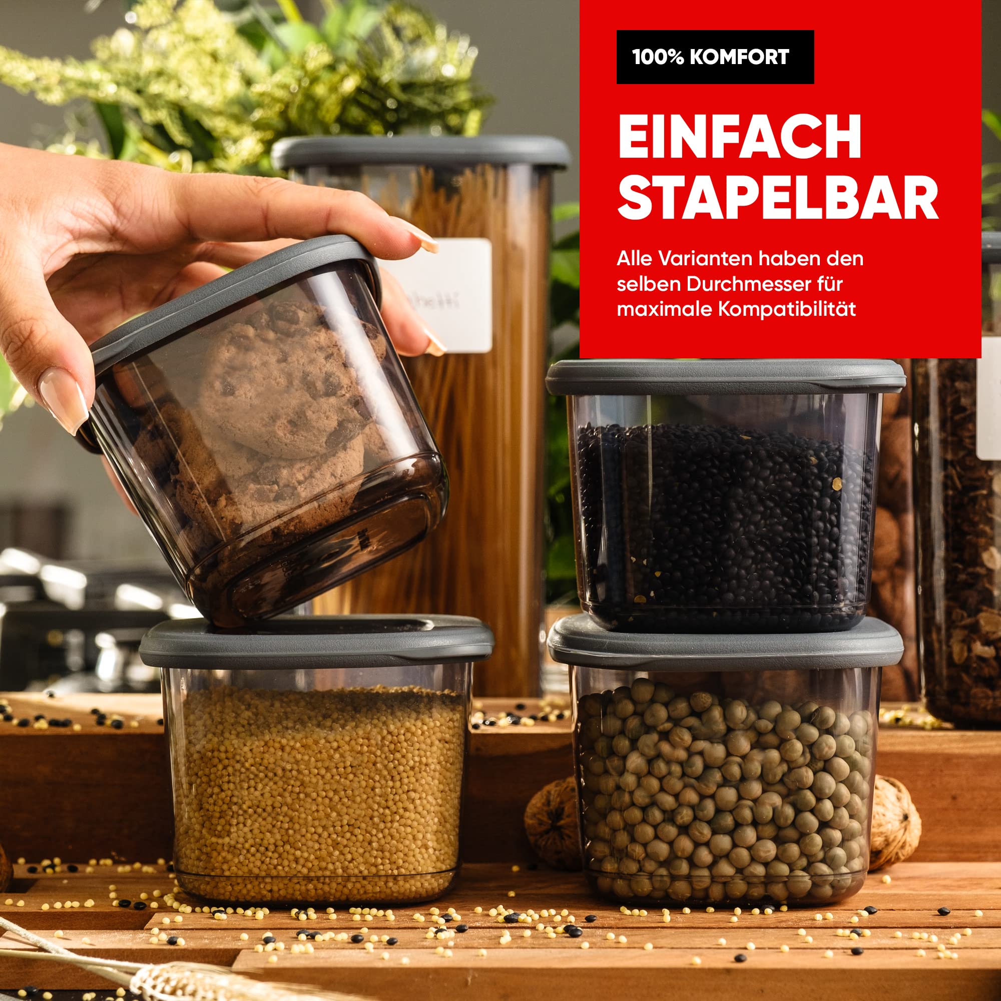 Viwares Praktisches Vorratsdosen-Set 6er 1,75L FOLY - Anthrazit