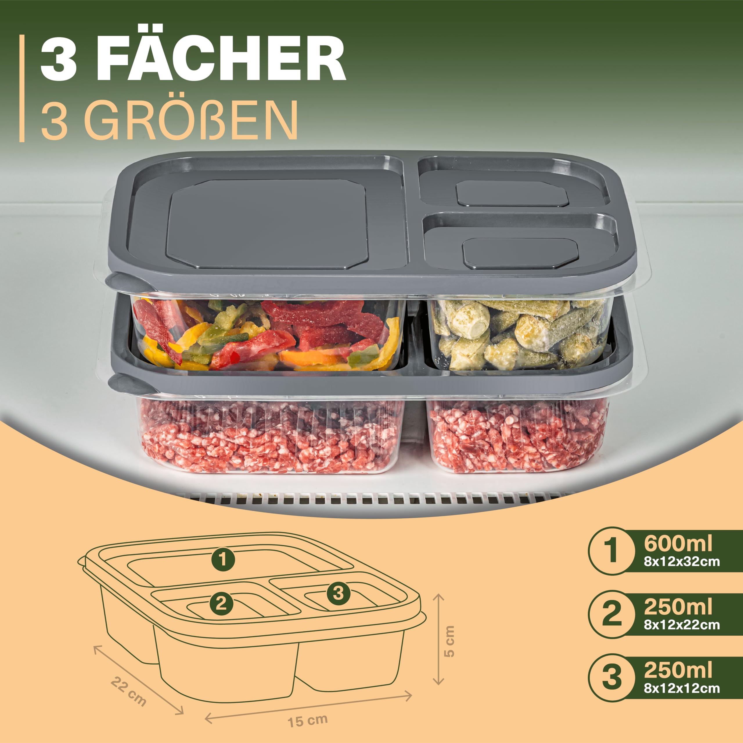 Viwares Frischhaltedosen-Set 6er mit Fächern – Meal Prep und Lunchboxen Normal