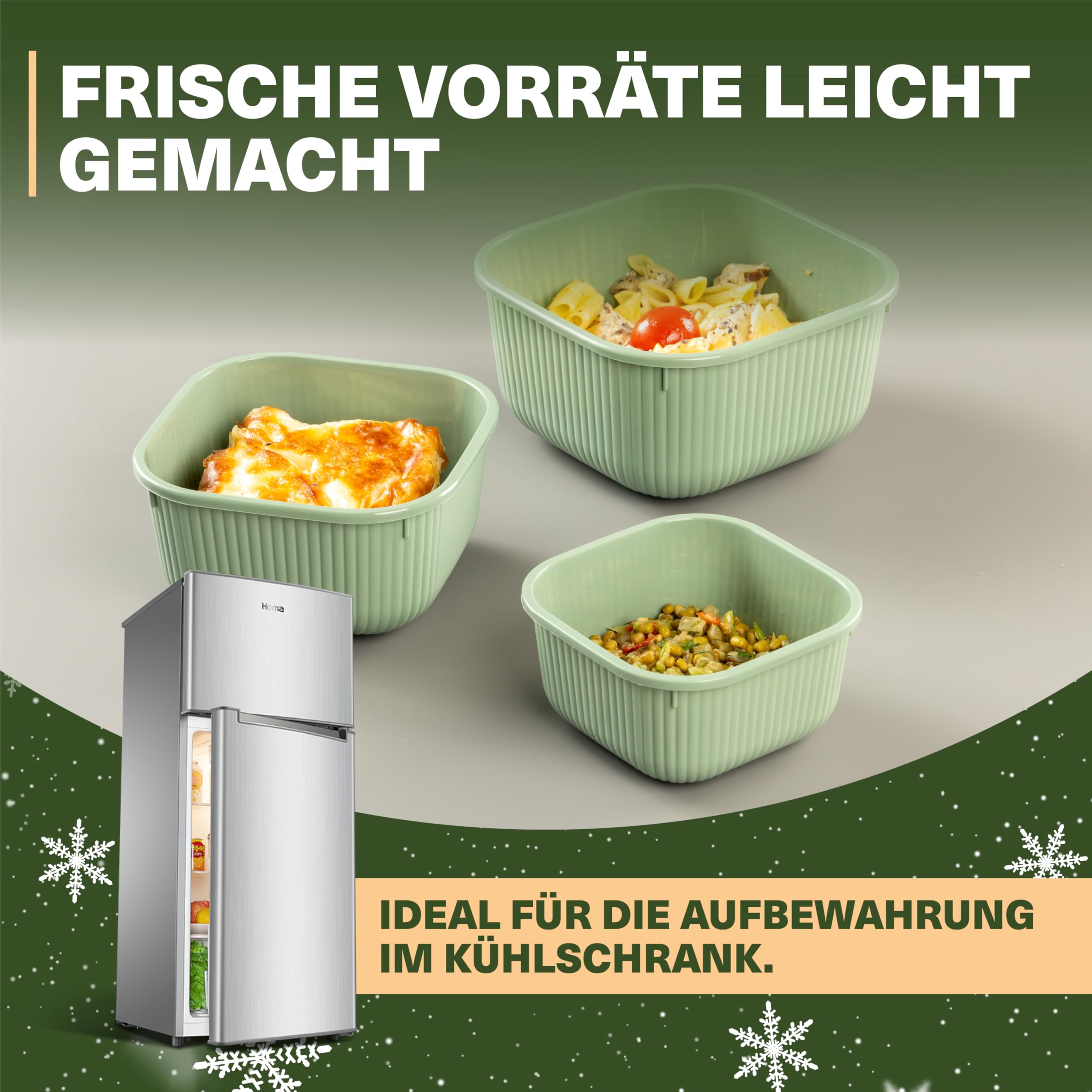 Viwares Frischhaltedosen im 3er Set mit transparentem Ventildeckel LINE - Grün