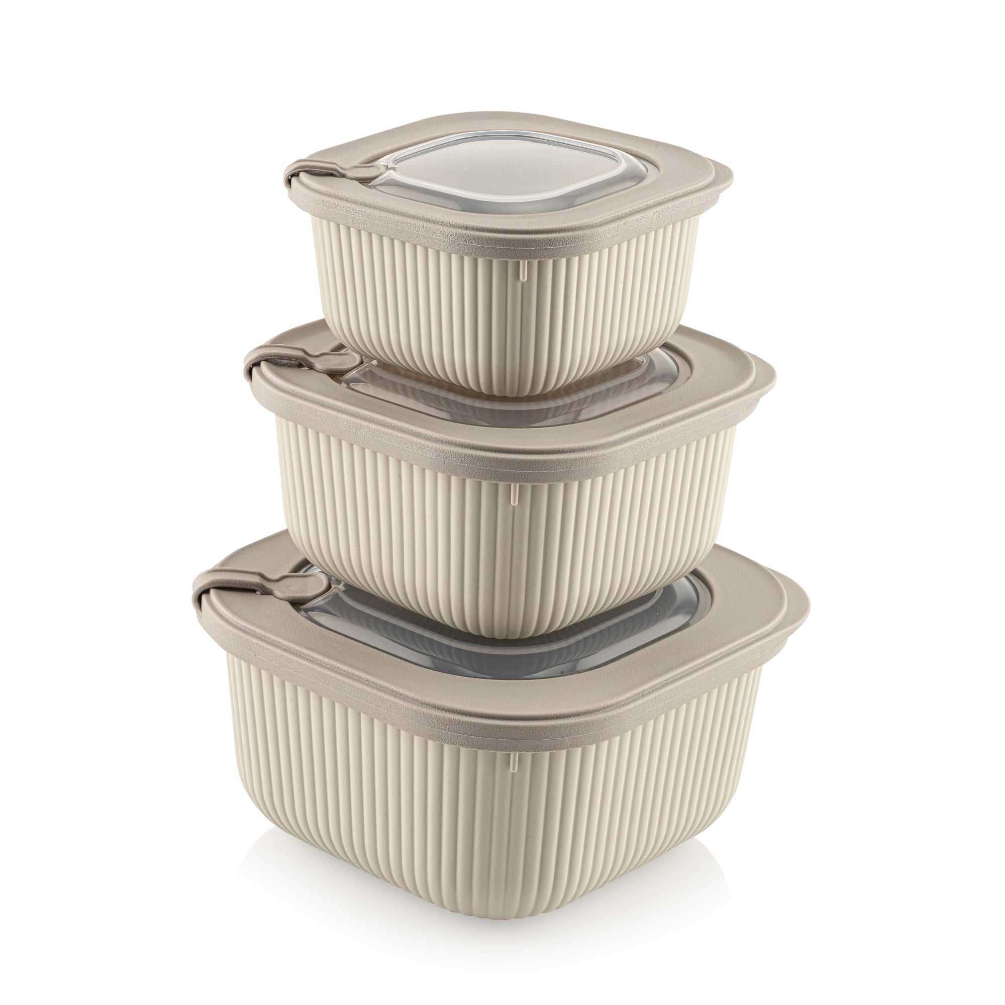 Viwares Frischhaltedosen im 3er Set mit transparentem Ventildeckel LINE - Beige