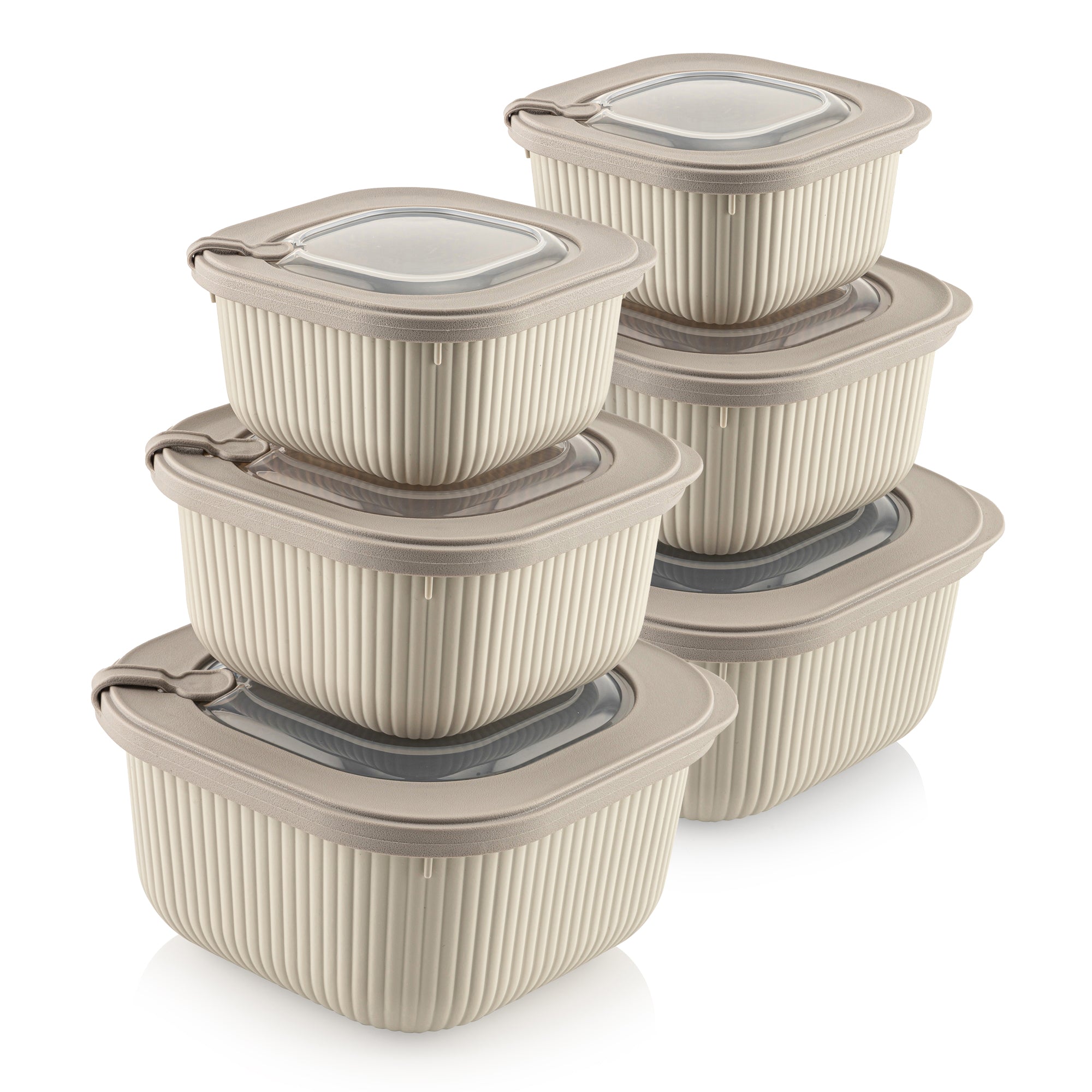 Viwares Frischhaltedosen im 6er Set mit transparentem Ventildeckel LINE - Beige