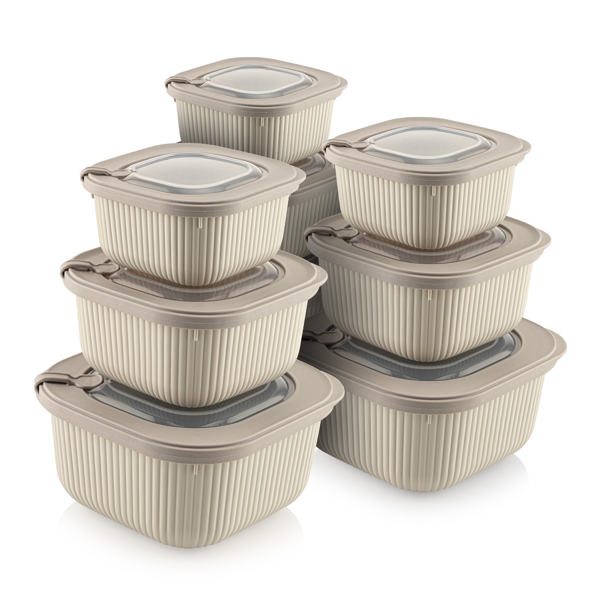 Viwares Frischhaltedosen im 9er Set mit transparentem Ventildeckel LINE - Beige