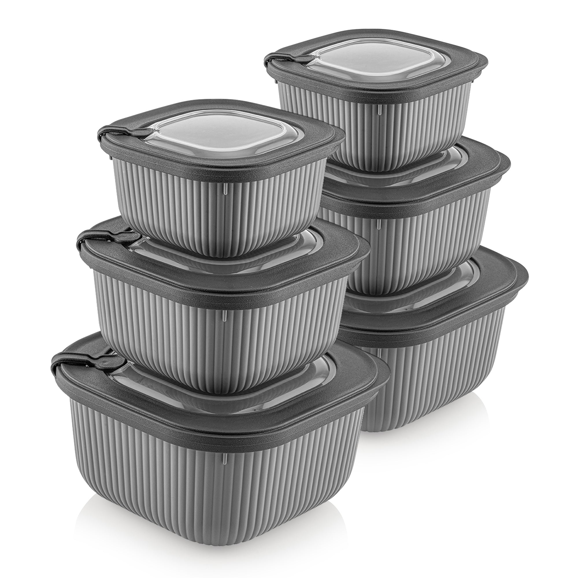 Viwares Frischhaltedosen im 6er Set mit transparentem Ventildeckel LINE - Grau