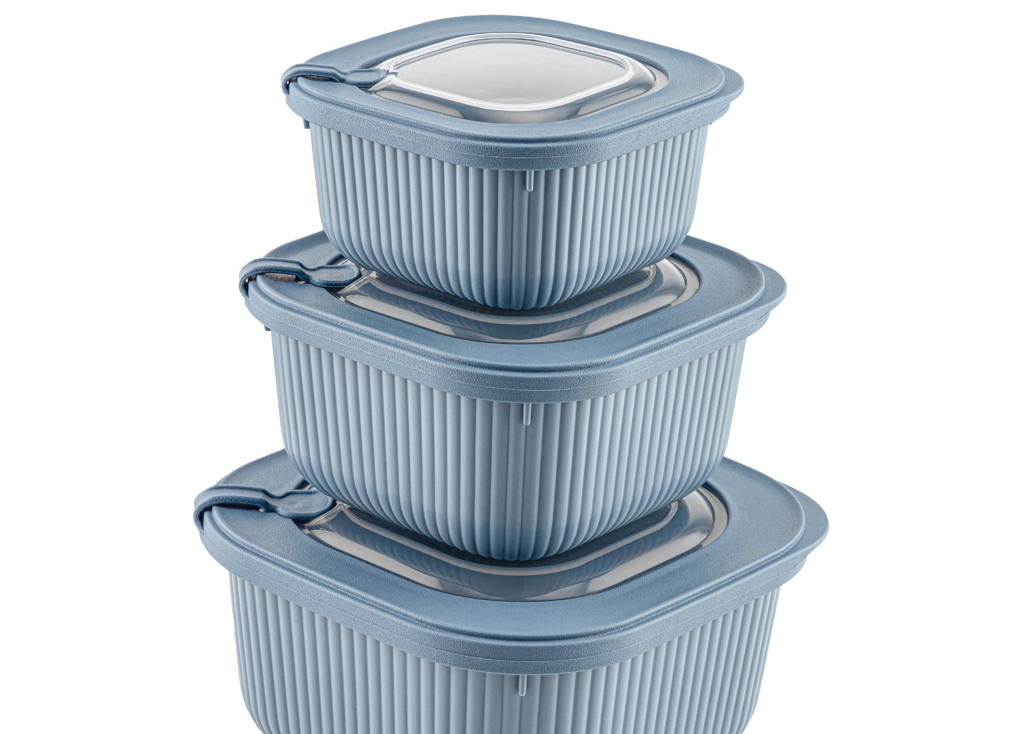 Viwares Frischhaltedosen im 3er Set mit transparentem Ventildeckel LINE - Blau