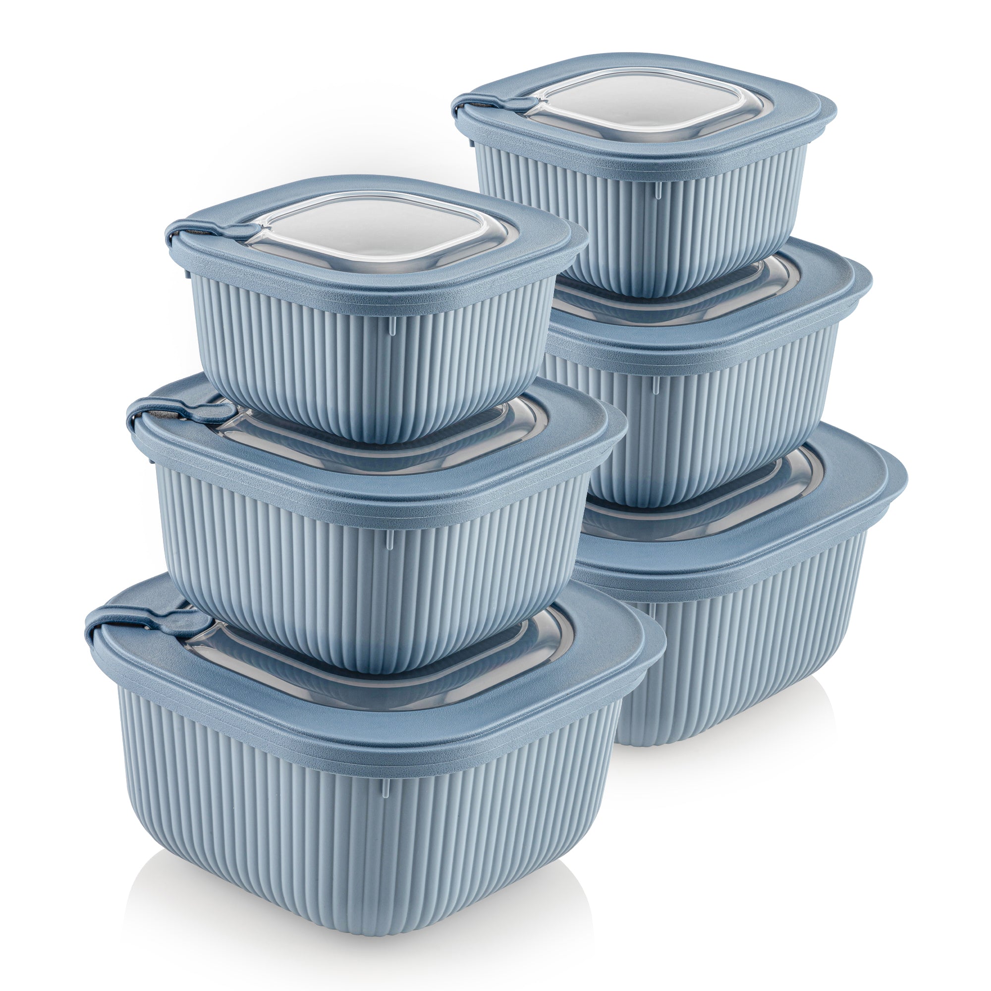 Viwares Frischhaltedosen im 6er Set mit transparentem Ventildeckel LINE - Blau