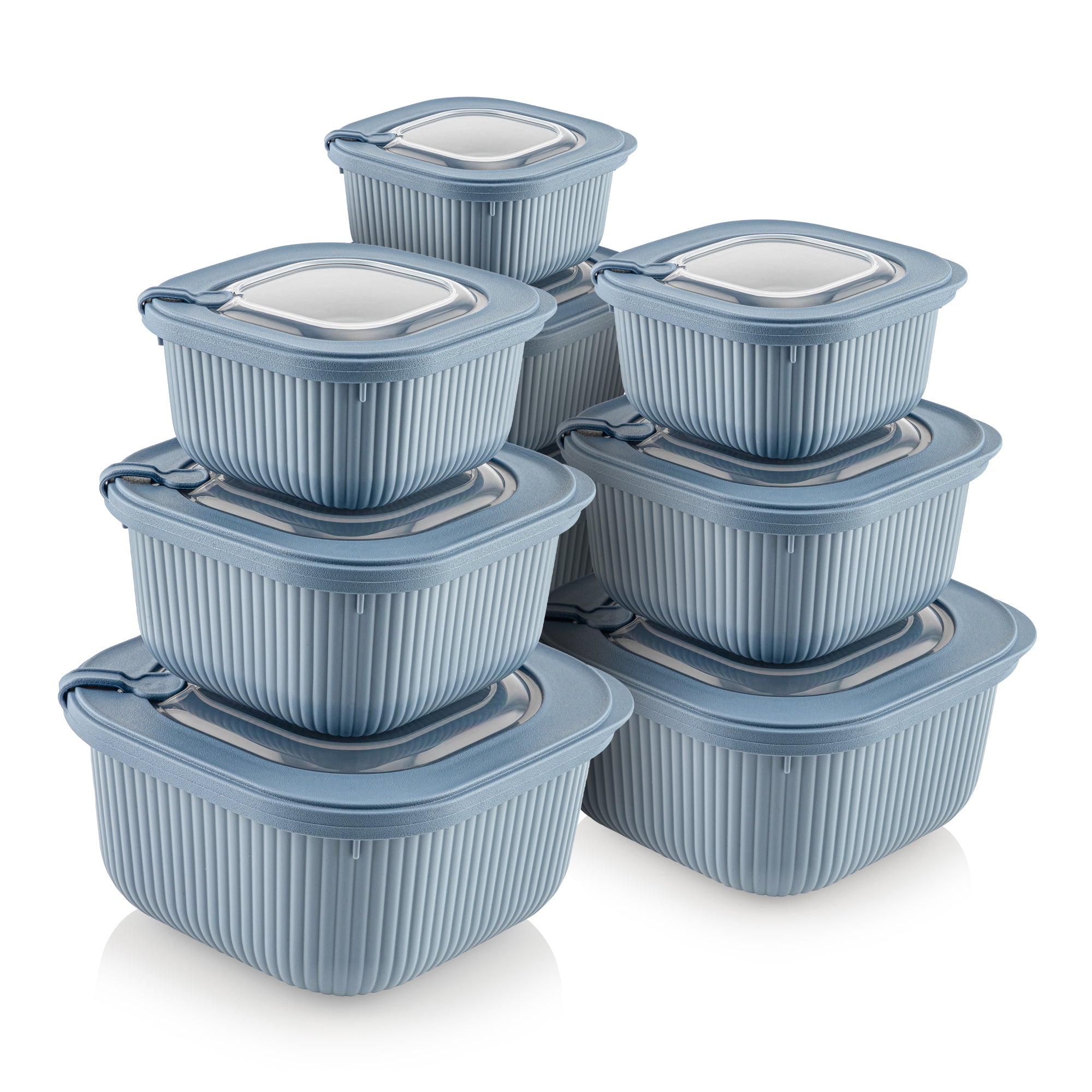 Viwares Frischhaltedosen im 9er Set mit transparentem Ventildeckel LINE - Blau