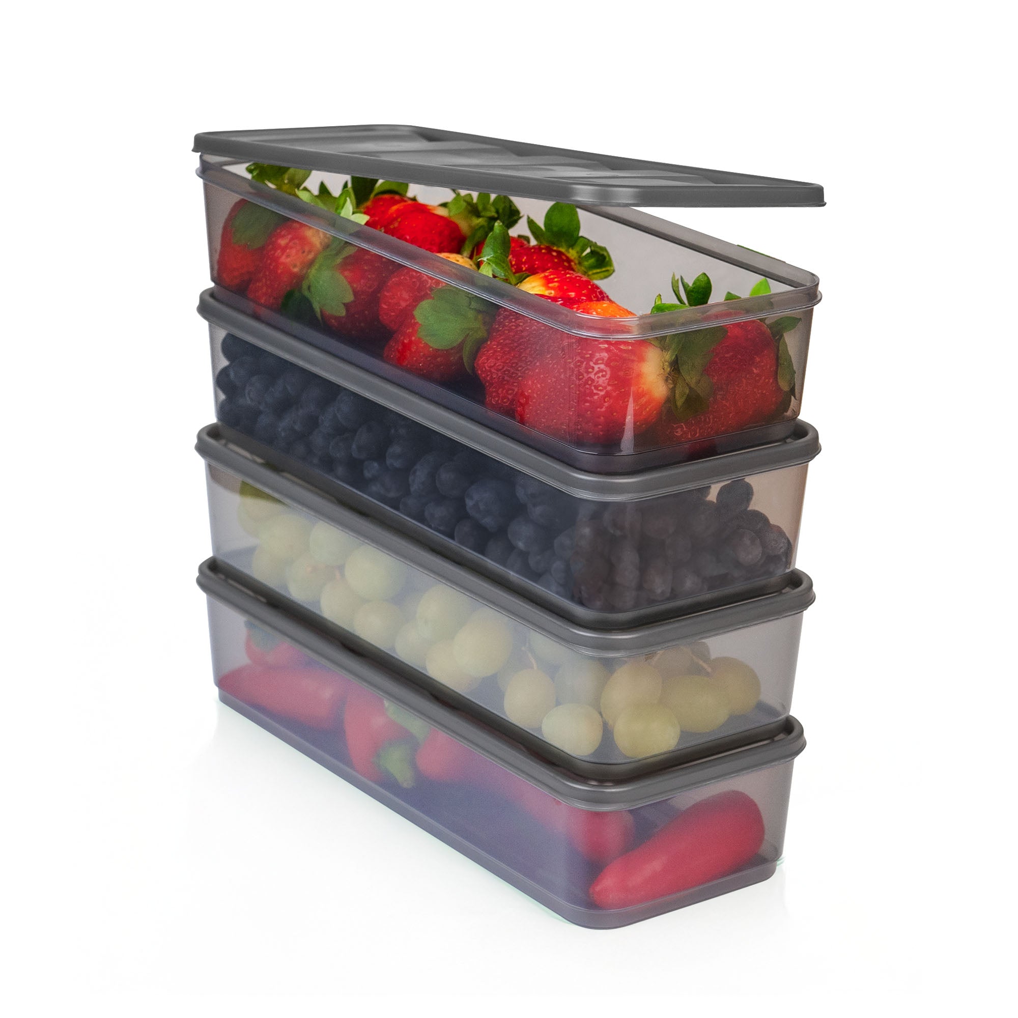 Viwares luftdichter Kühlschrank-Organizer mit Deckel 4er Set 1,65 L BELLA - Anthrazit