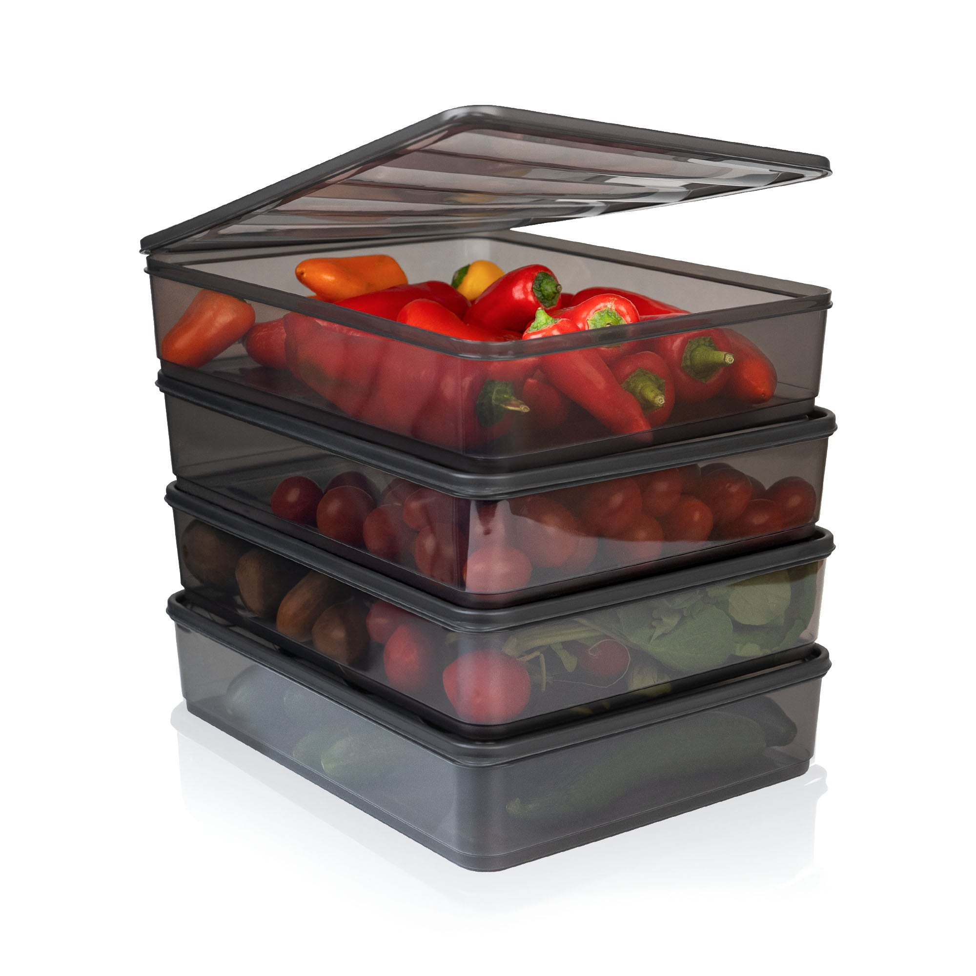 Viwares luftdichter Kühlschrank-Organizer mit Deckel 4er Set 3,5 L BELLA - Anthrazit