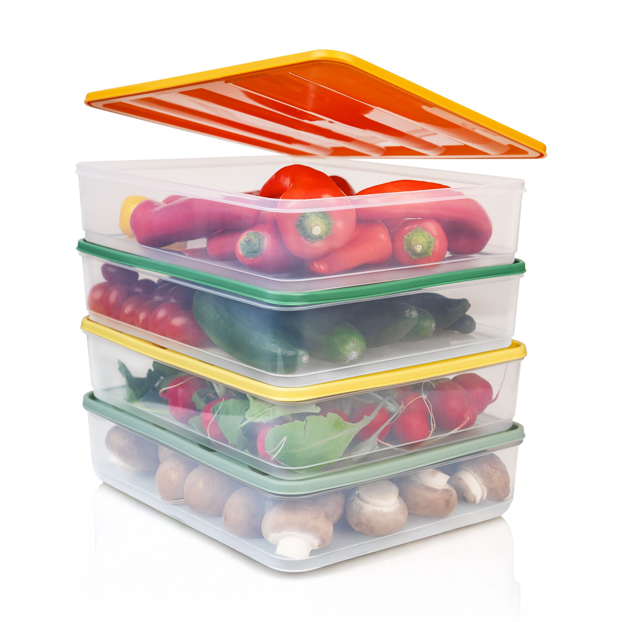 Viwares luftdichter Kühlschrank-Organizer mit Deckel 4er Set 3,5 L - BELLA Bunt