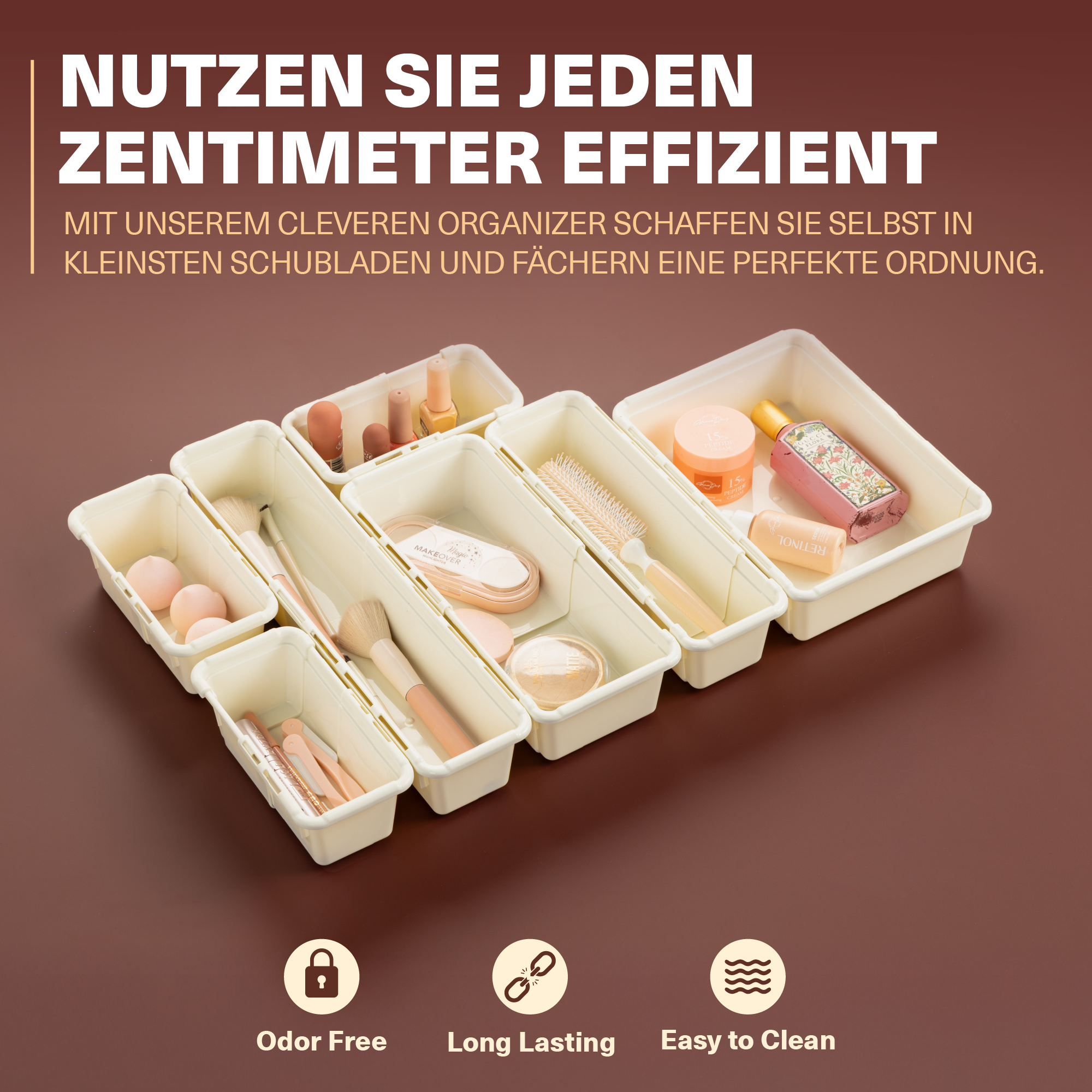 Minimax Creme 7-teiliges Organizer Set – verstellbare Schubladenboxen