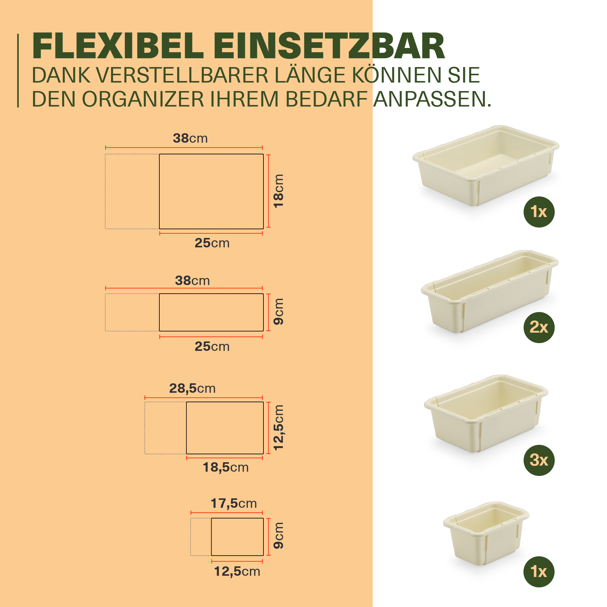 Minimax Creme 7-teiliges Organizer Set – verstellbare Schubladenboxen