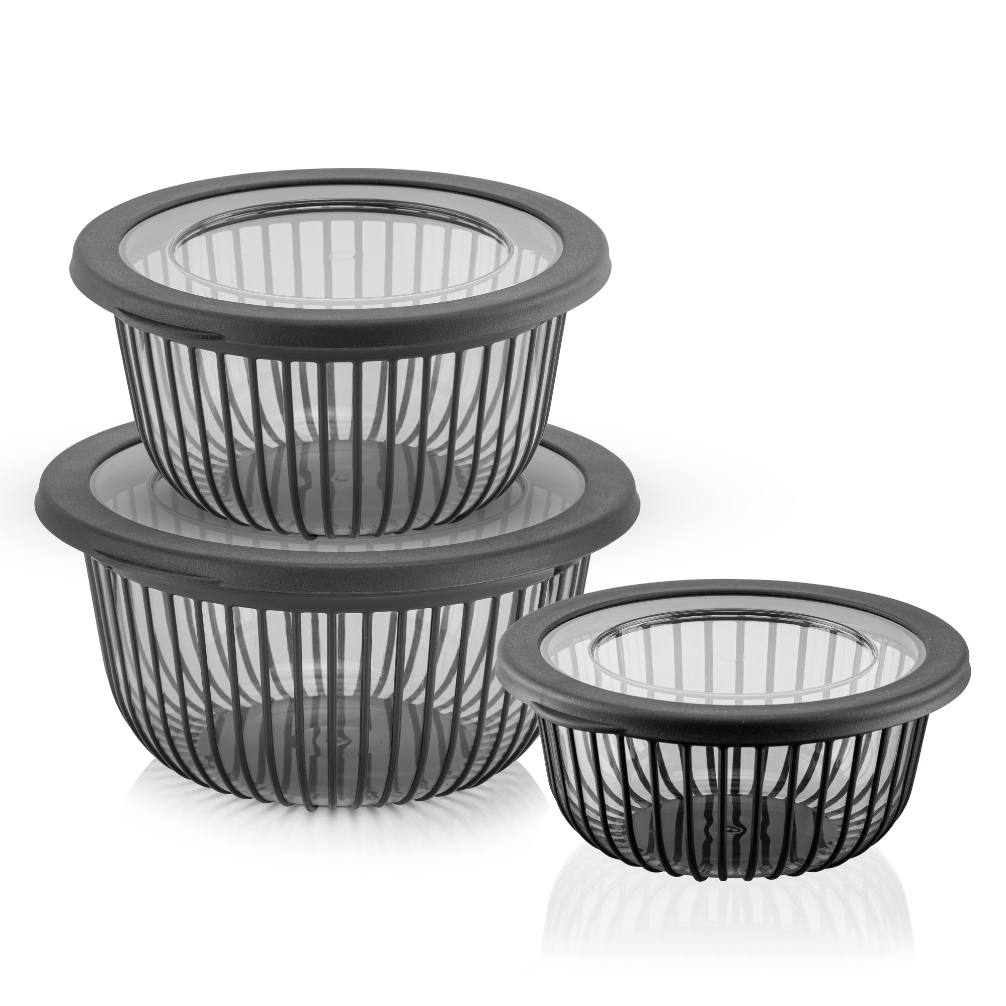 Viwares Schüssel-Set 3er mit Deckel – Vielseitige 1, 2, 3 L Schalen mit Silikonrand Anthrazit