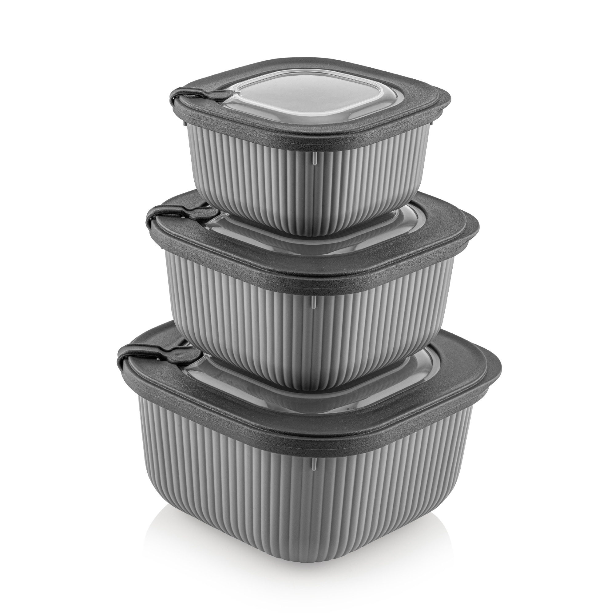 Viwares Frischhaltedosen im 3er Set mit transparentem Ventildeckel LINE - Grau