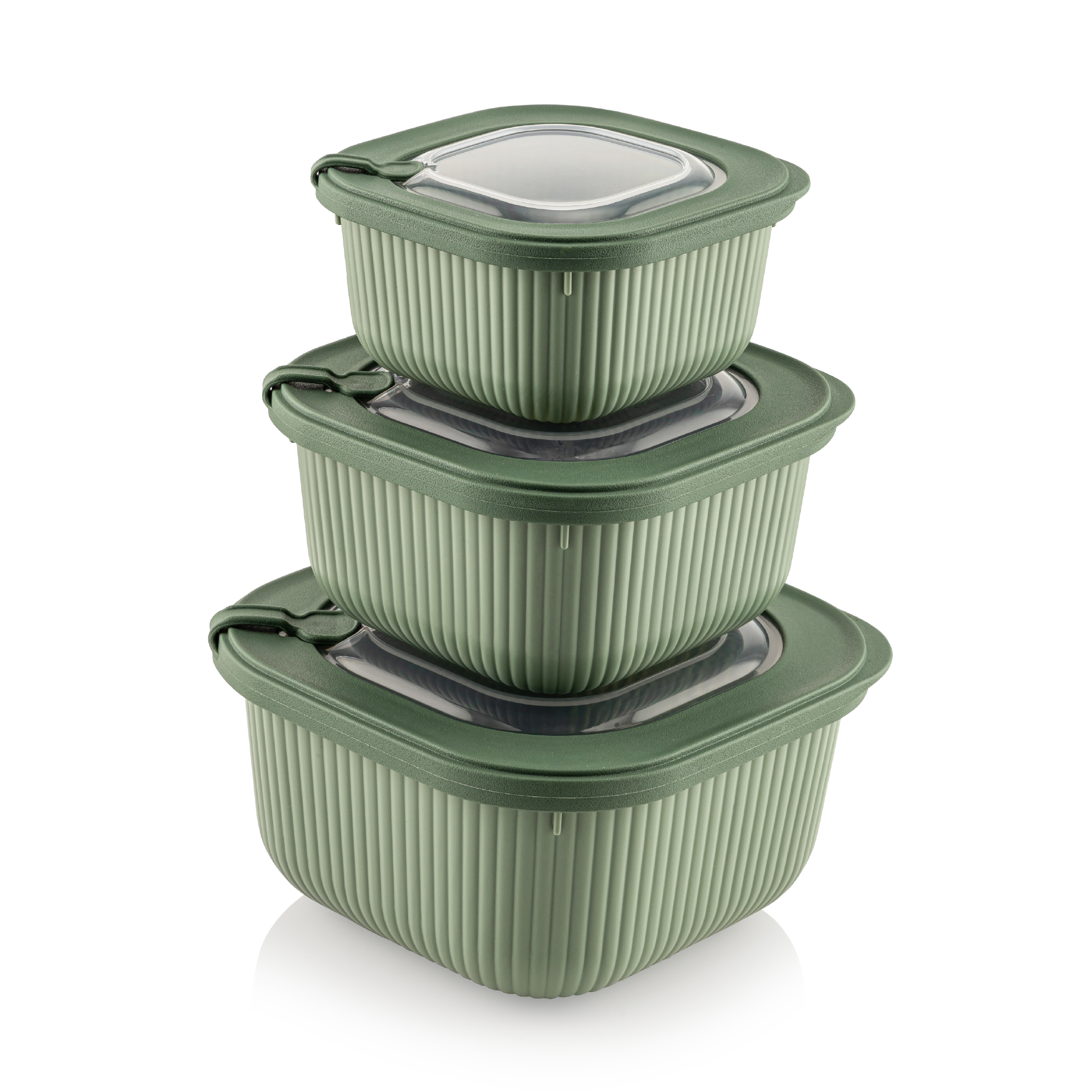 Viwares Frischhaltedosen im 3er Set mit transparentem Ventildeckel LINE - Grün