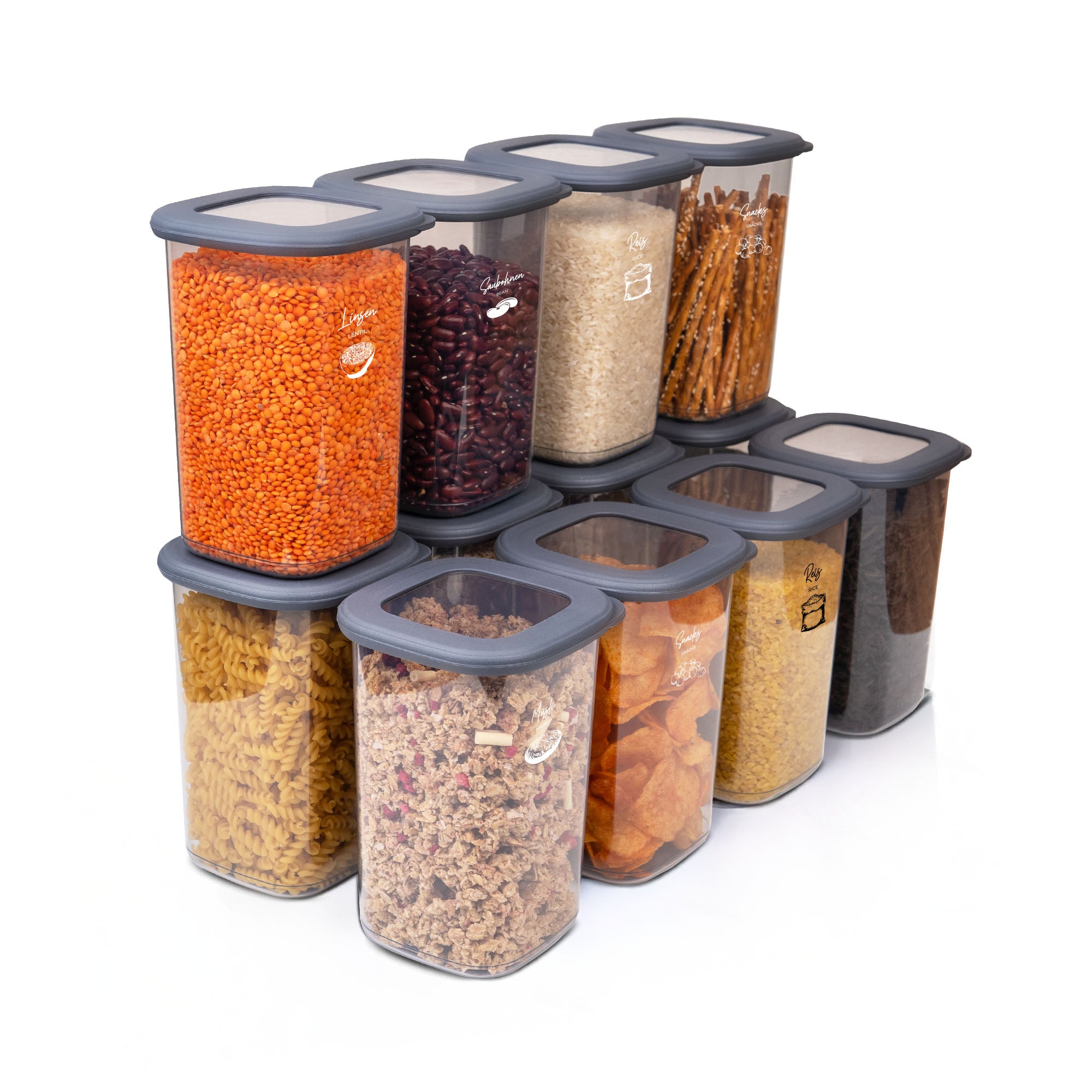 Viwares Praktisches Vorratsdosen-Set 12er 1,2L FOLY - Anthrazit