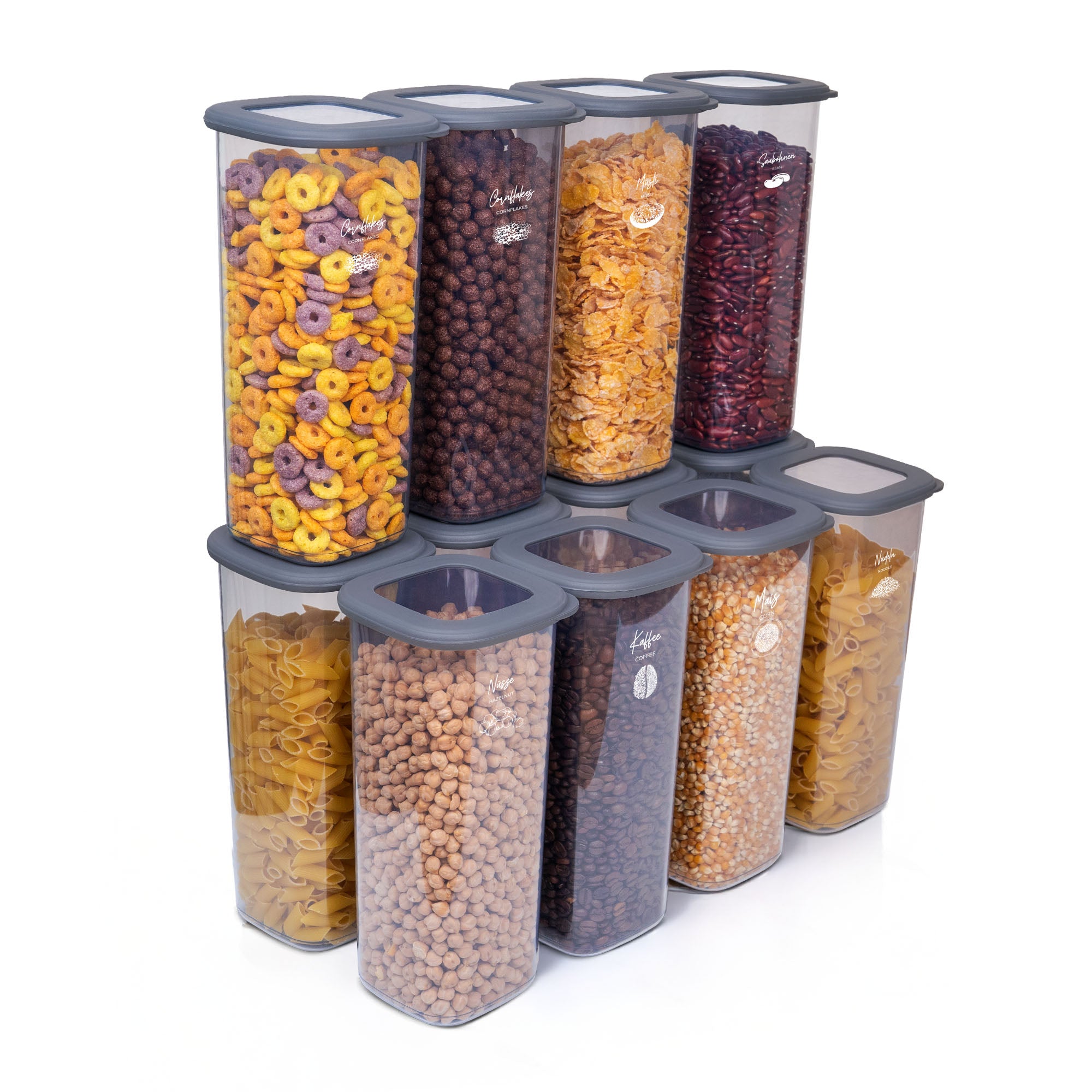 Viwares Praktisches Vorratsdosen-Set 12er 1,75L FOLY - Anthrazit