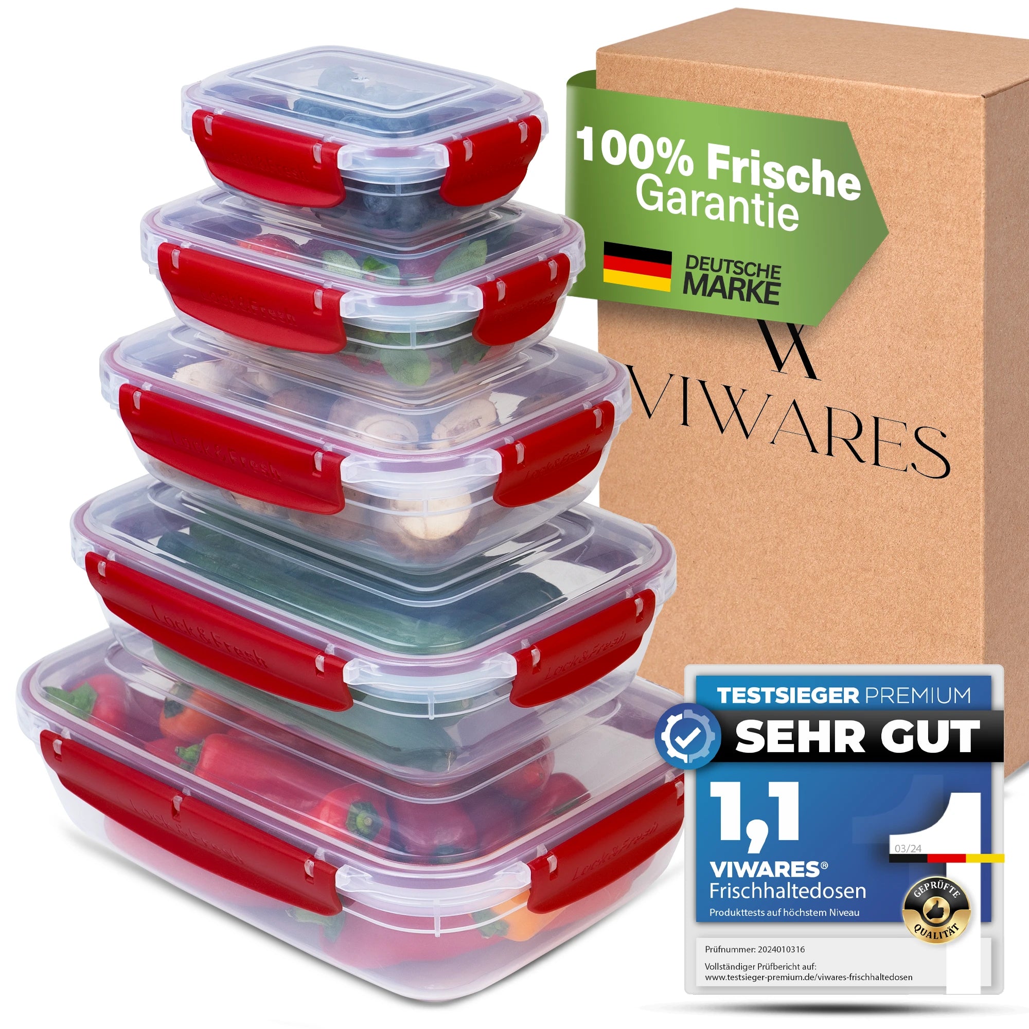 Viwares Frischhaltedosen-Set 5-teilig mit Lock&fresh Technologie