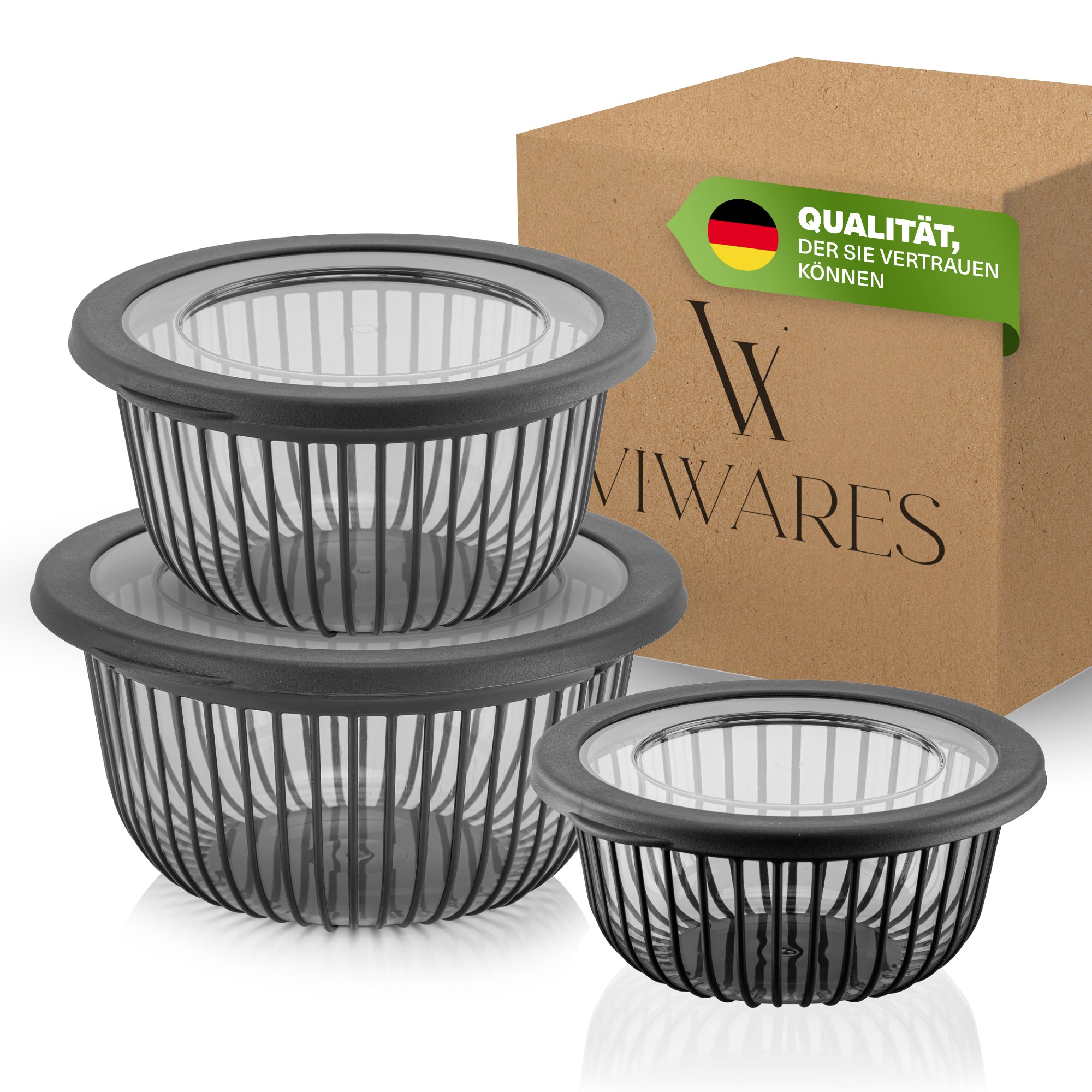 Viwares Schüssel-Set 3er mit Deckel – 1, 2, 3 L