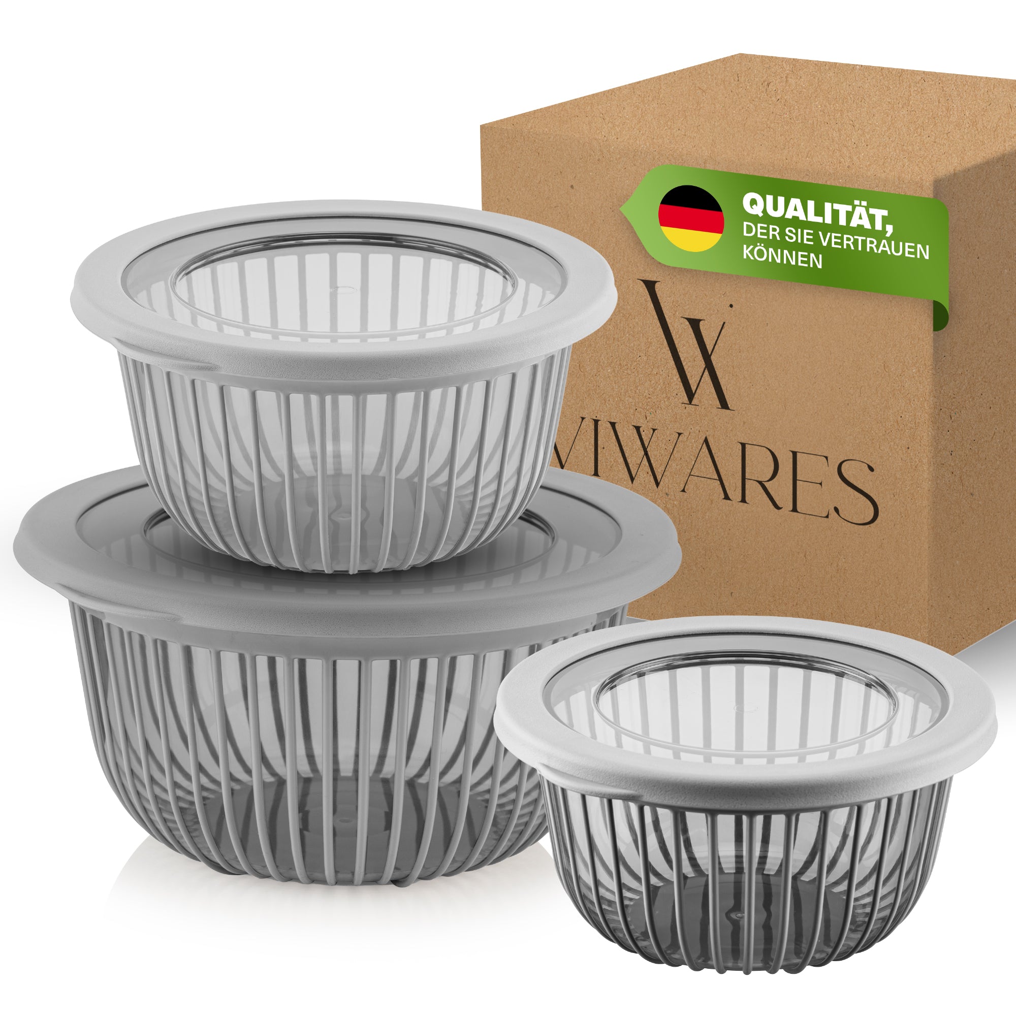 Viwares Schüssel-Set 3er mit Deckel – 1, 2, 3 L