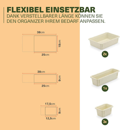 Minimax Creme 6-teiliges Organizer Set – verstellbare Schubladenboxen