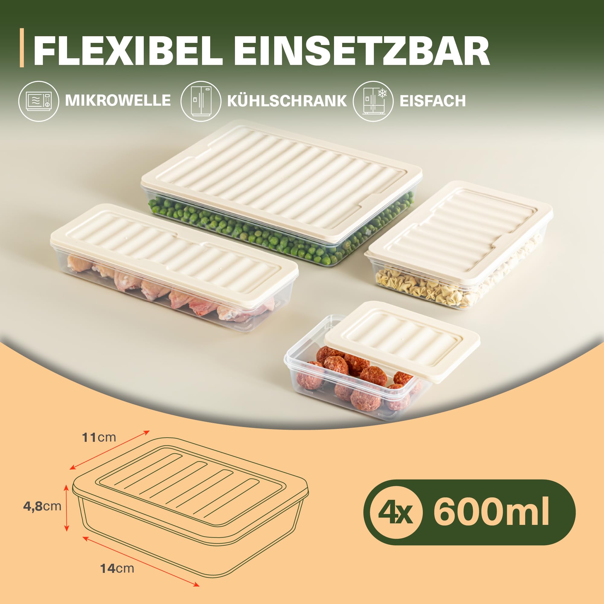 Gefrierdosen-Set 4er 600 ml – Beige