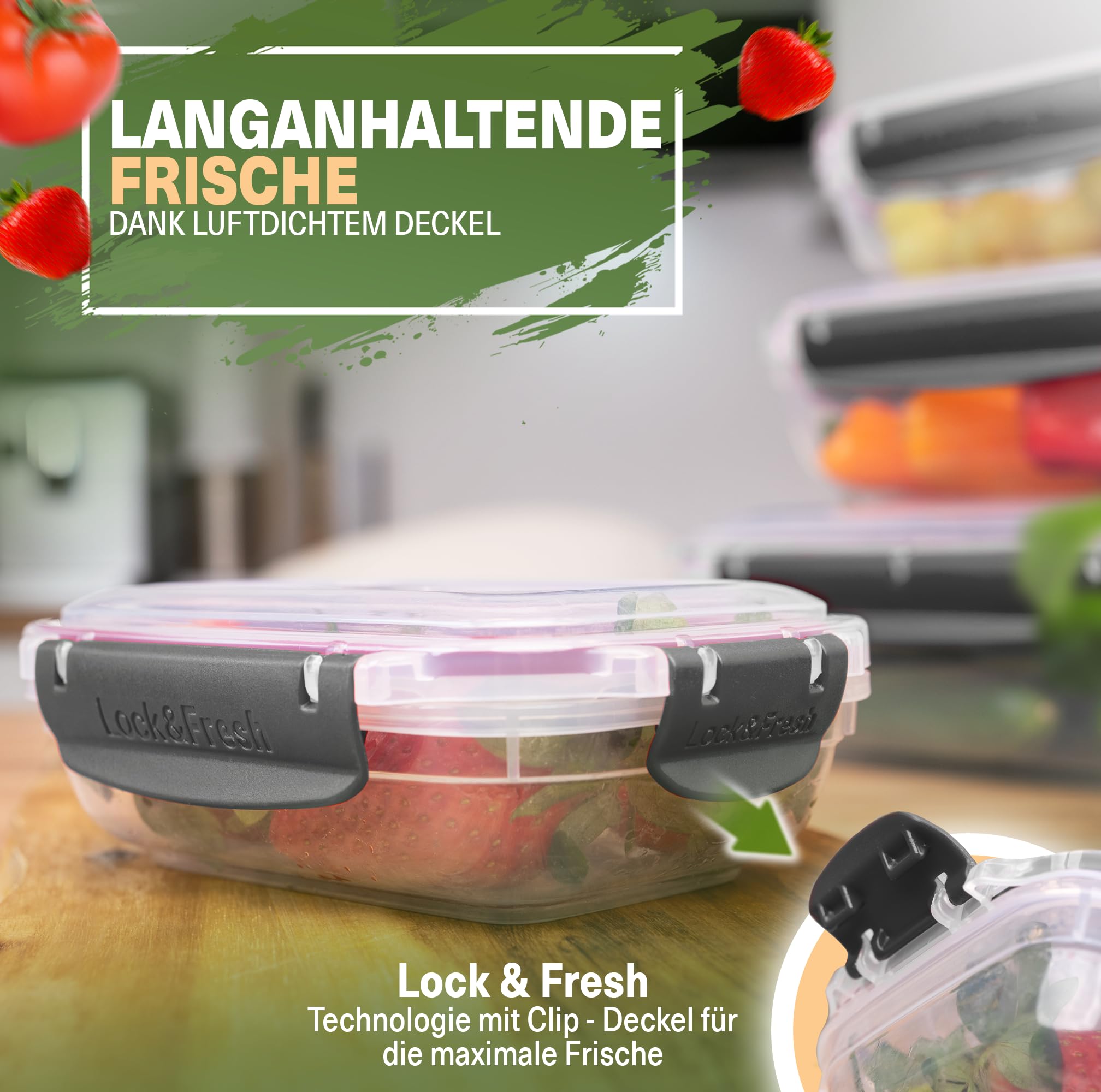 Viwares Frischhaltedosen 5er-Set Lock&fresh in Anthrazit – verschiedene Größen