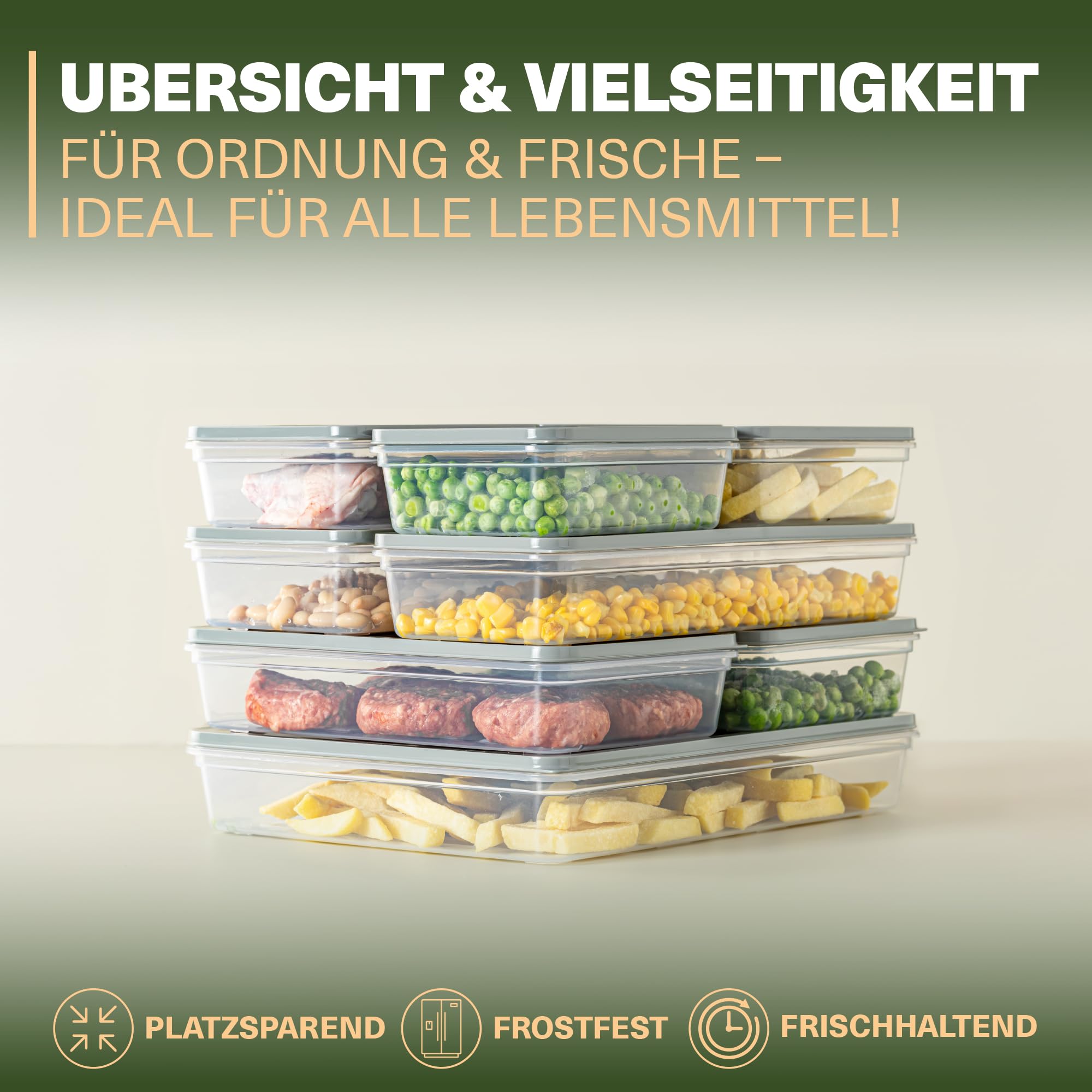 Viwares Stapelbare Frischhaltedosen 10er Set  - Perfekt für den Gefrierschrank - Grau