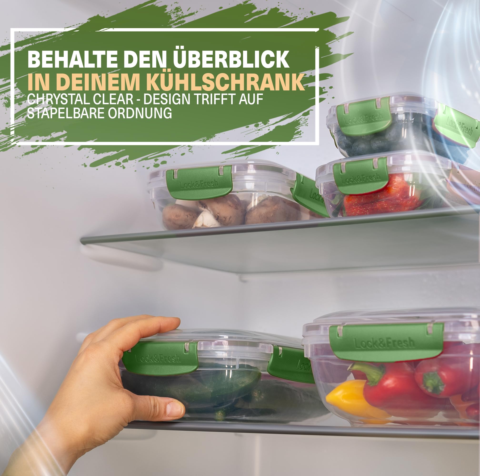 Viwares Frischhaltedosen 5er-Set Lock&fresh in Grün – verschiedene Größen