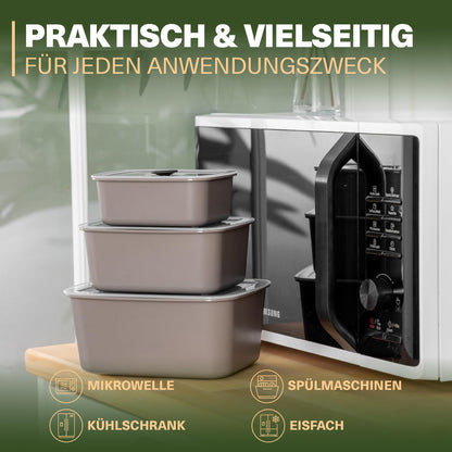 Viwares stapelbare Behälter für Lebensmittel mit Deckel im 3er Set- Beige