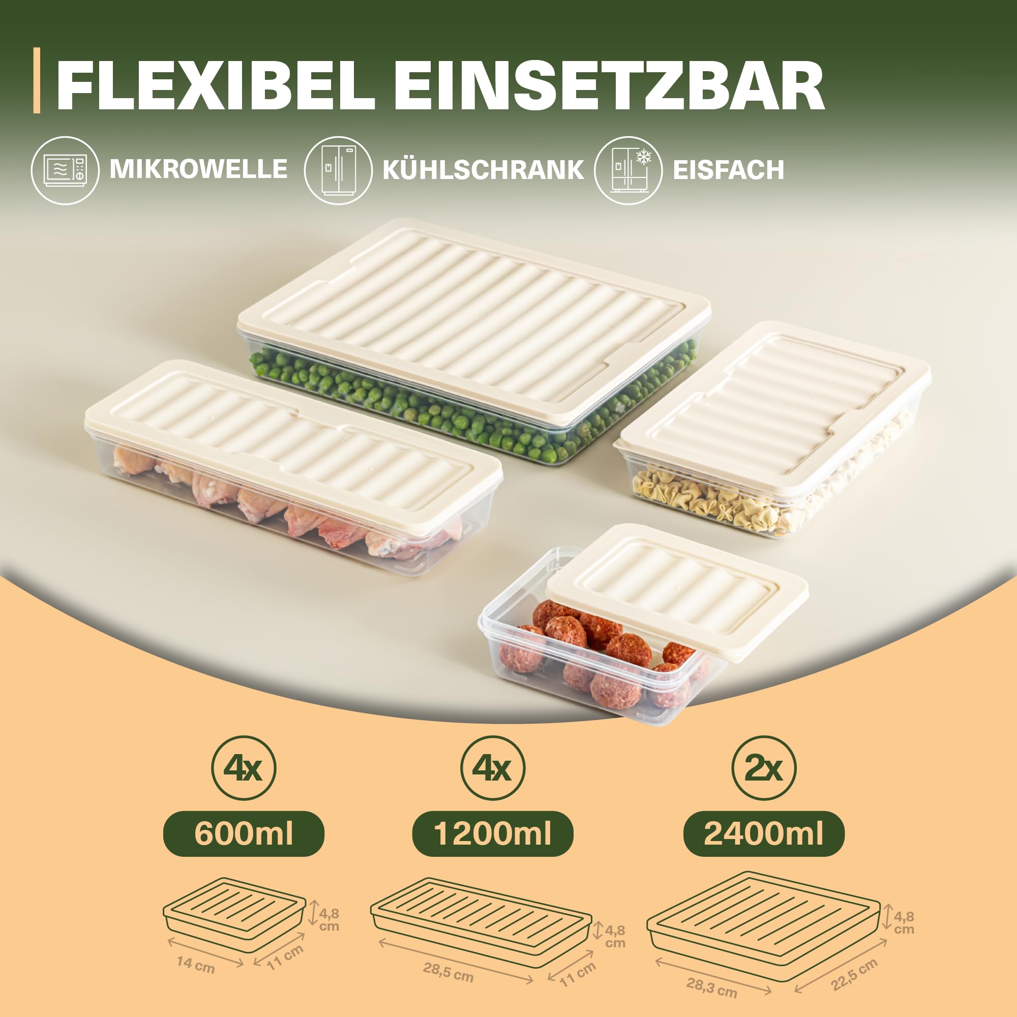 Viwares Stapelbare Frischhaltedosen 10er Set  - Perfekt für den Gefrierschrank - Beige