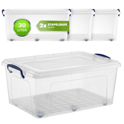 Viwares 30 Liter Aufbewahrungsbox mit Deckel & Rollen 3er Set