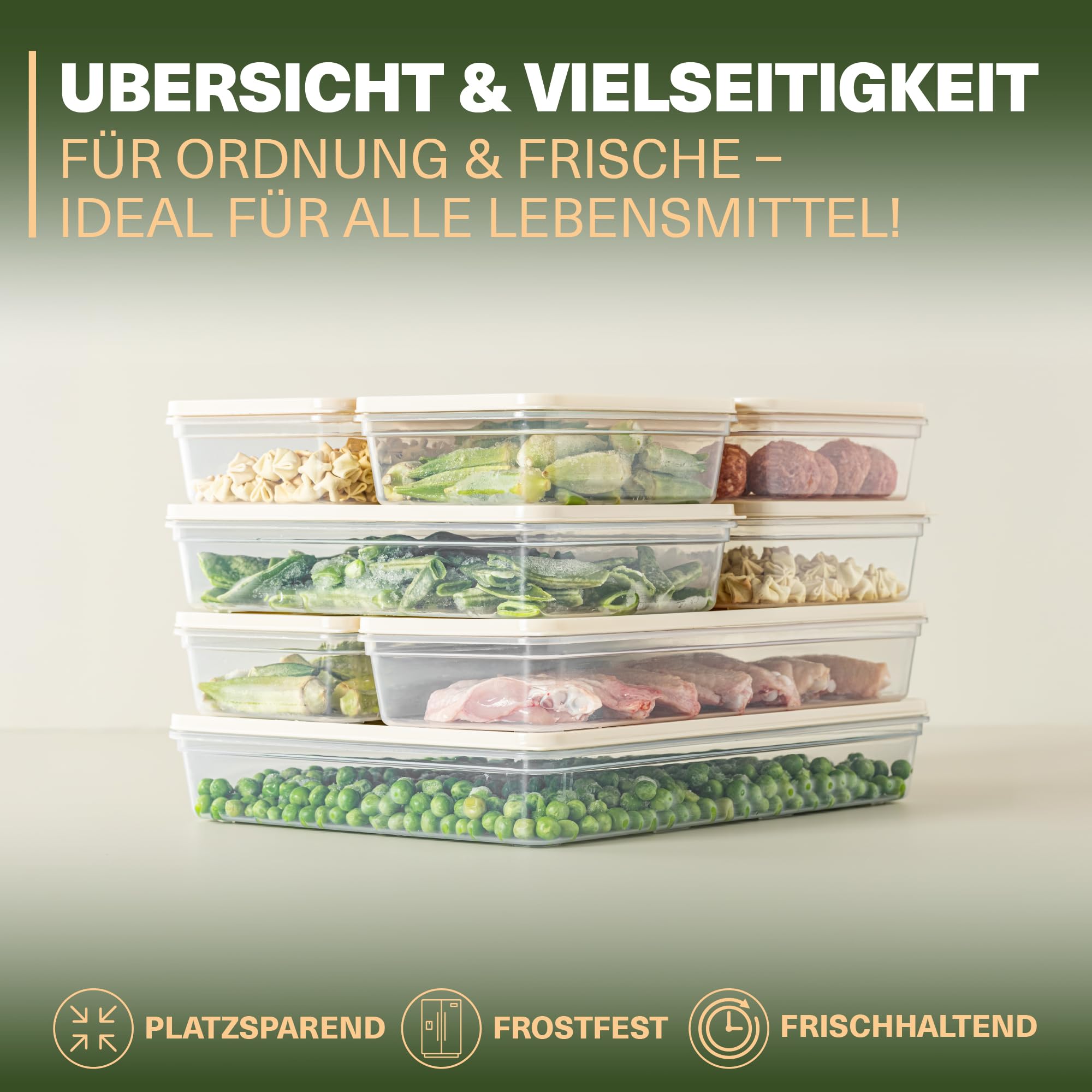 Viwares Stapelbare Frischhaltedosen 13er Set  - Perfekt für den Gefrierschrank - Beige